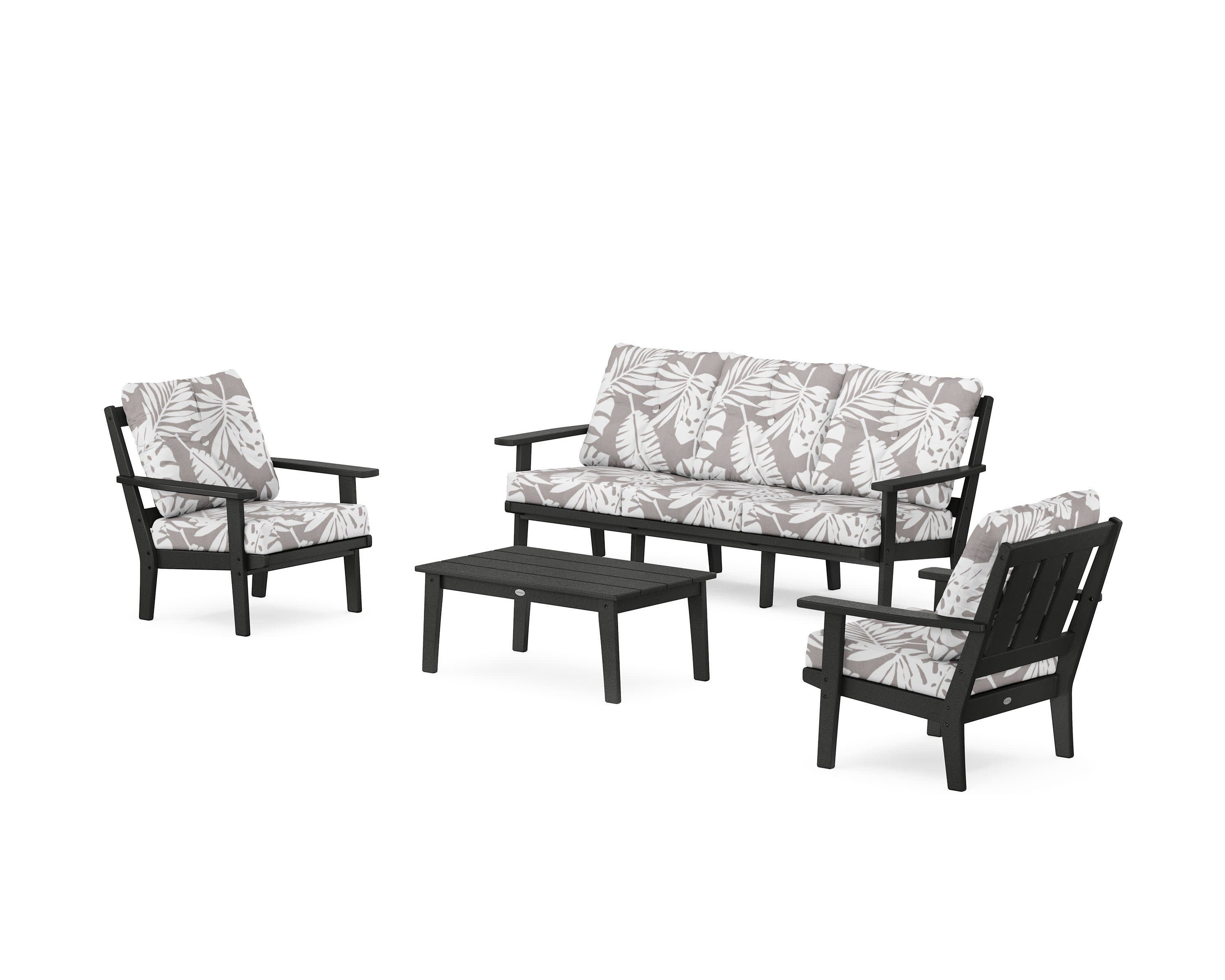 Oxford 4-Piece Deep Seating Set with Sofa in Black / Leaf Grey Mist