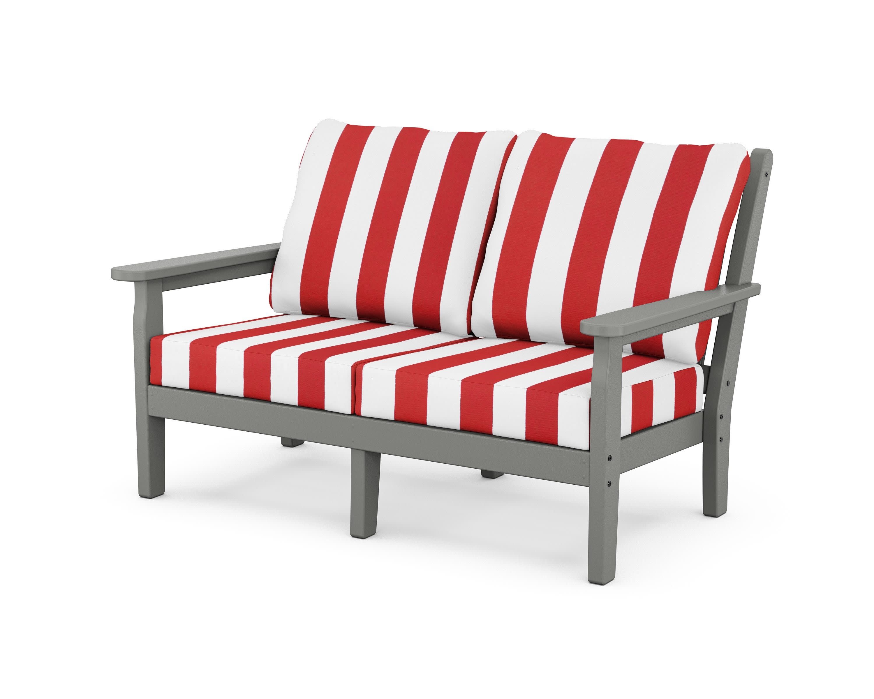 Chippendale Deep Seating Loveseat in Slate Grey / Cabana Stripe Crimson