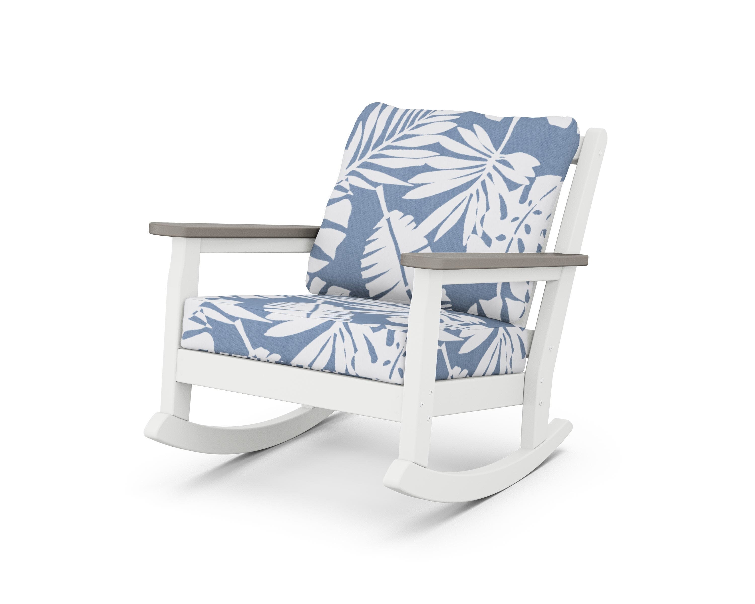 Chippendale Deep Seating Rocking Chair in White / Driftwood / Leaf Sky Blue