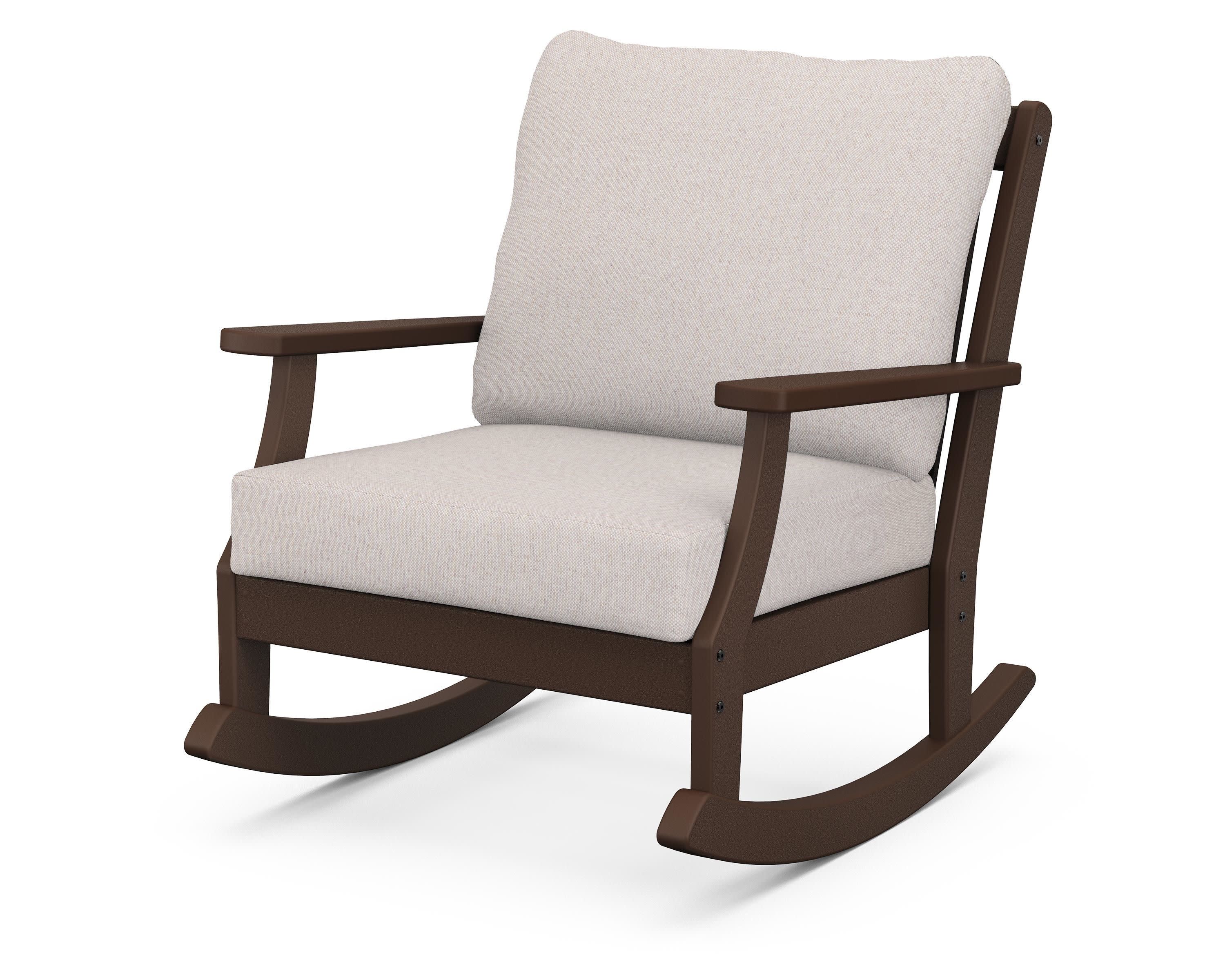 Braxton Deep Seating Rocking Chair in Mahogany / Dune Burlap
