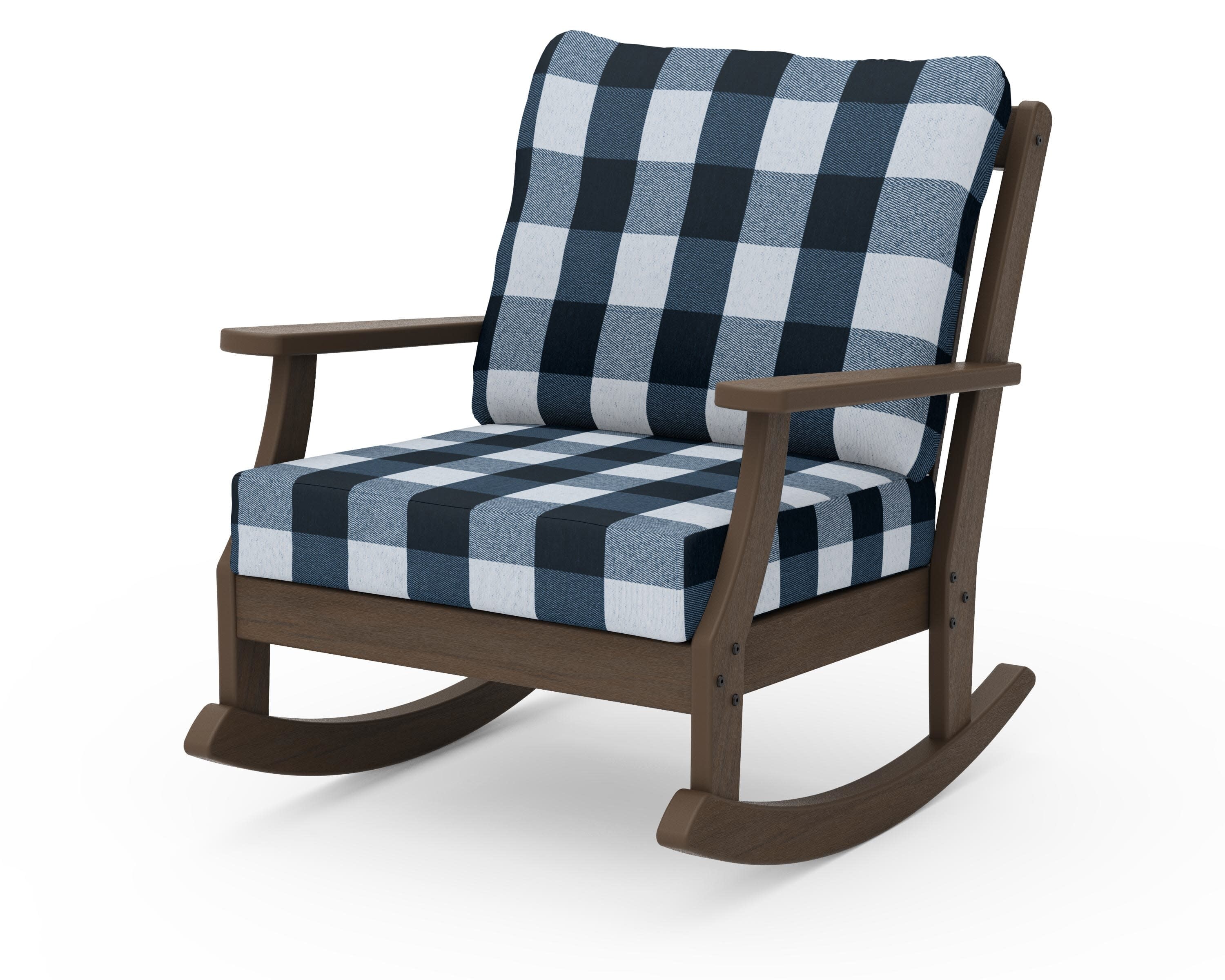 Braxton Deep Seating Rocking Chair in Kona / Buffalo Plaid Marine Indigo