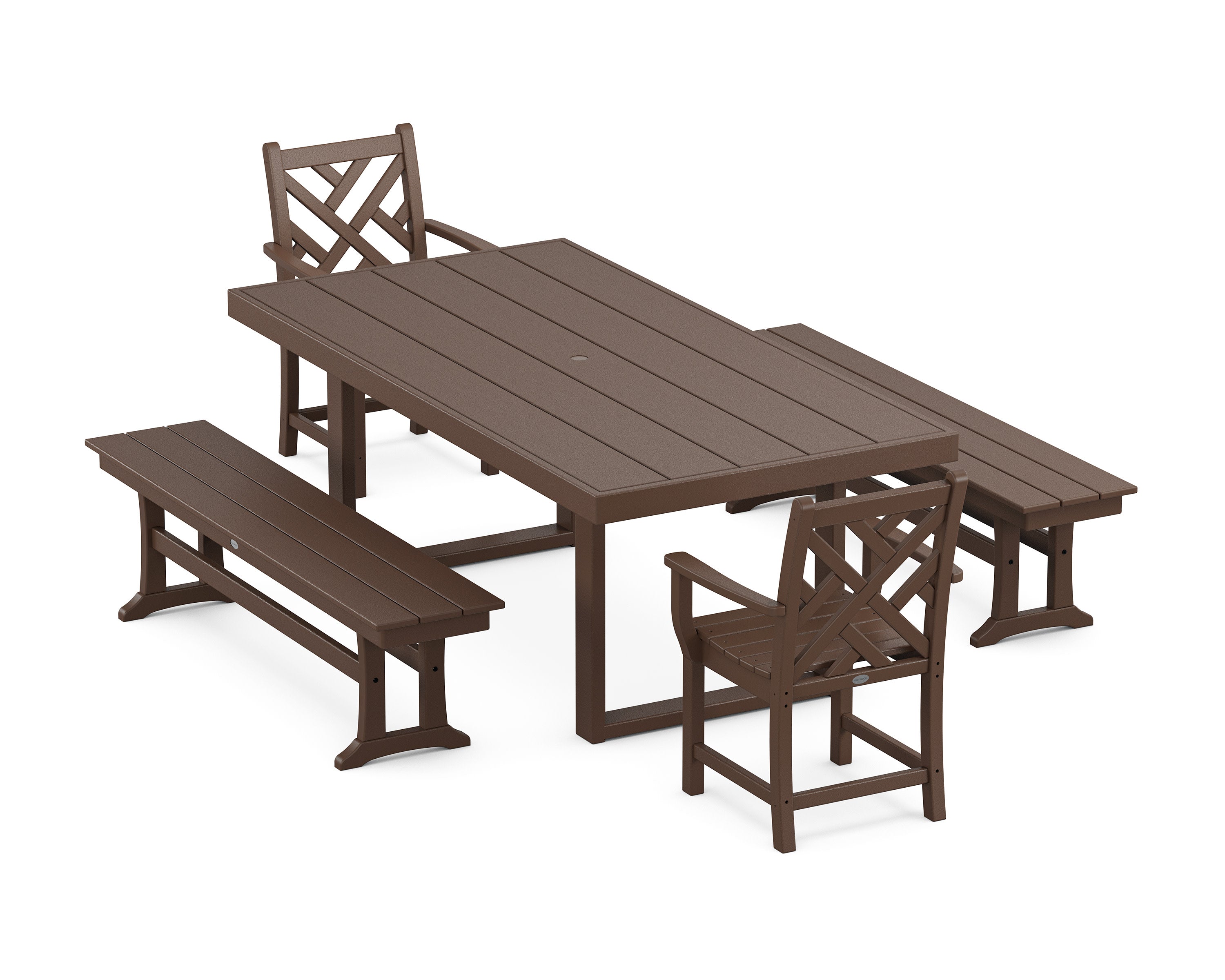 Chippendale 5-Piece Dining Set with Benches in Mahogany