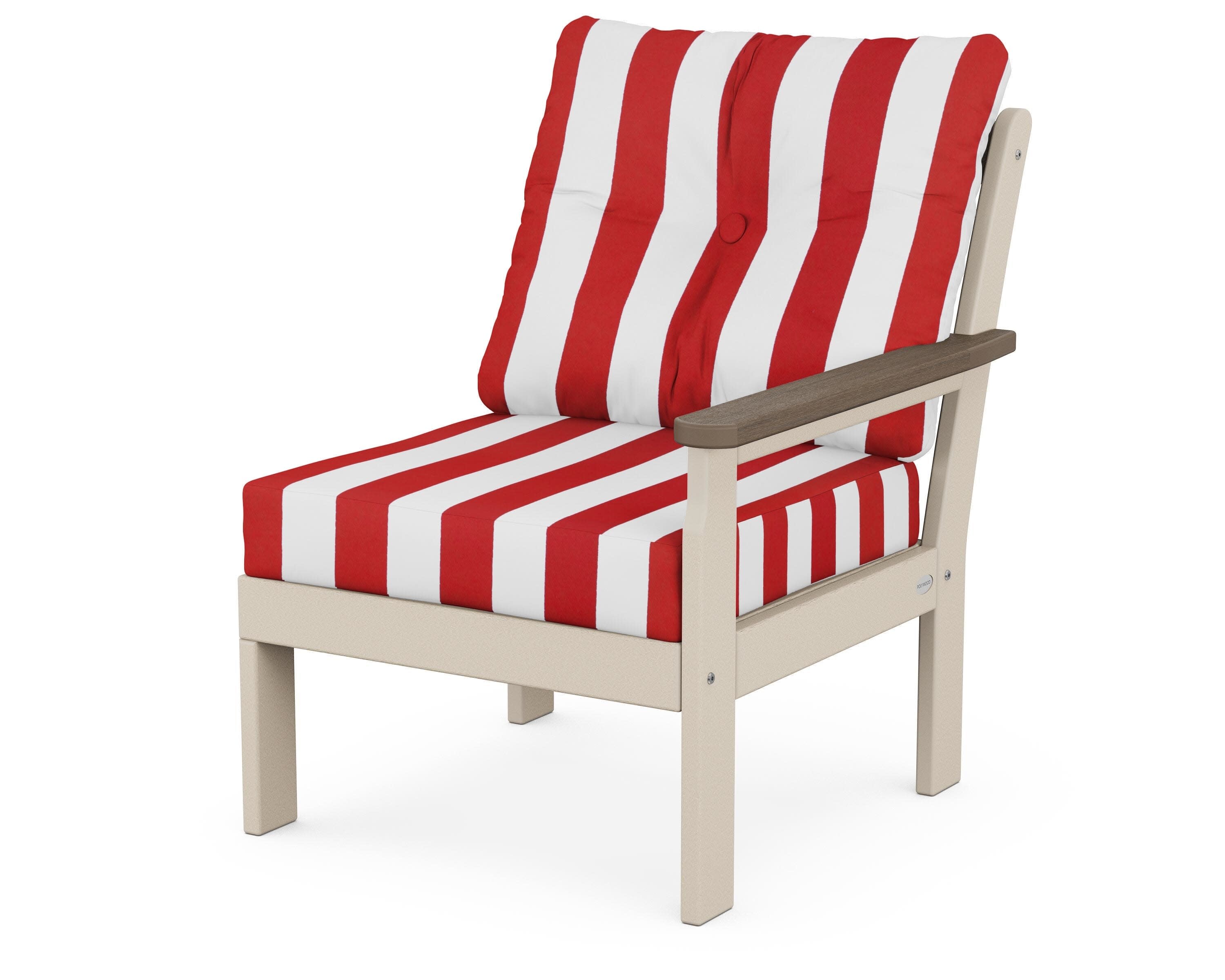 Vineyard Modular Right Arm Chair in Sand / Kona / Cabana Stripe Crimson
