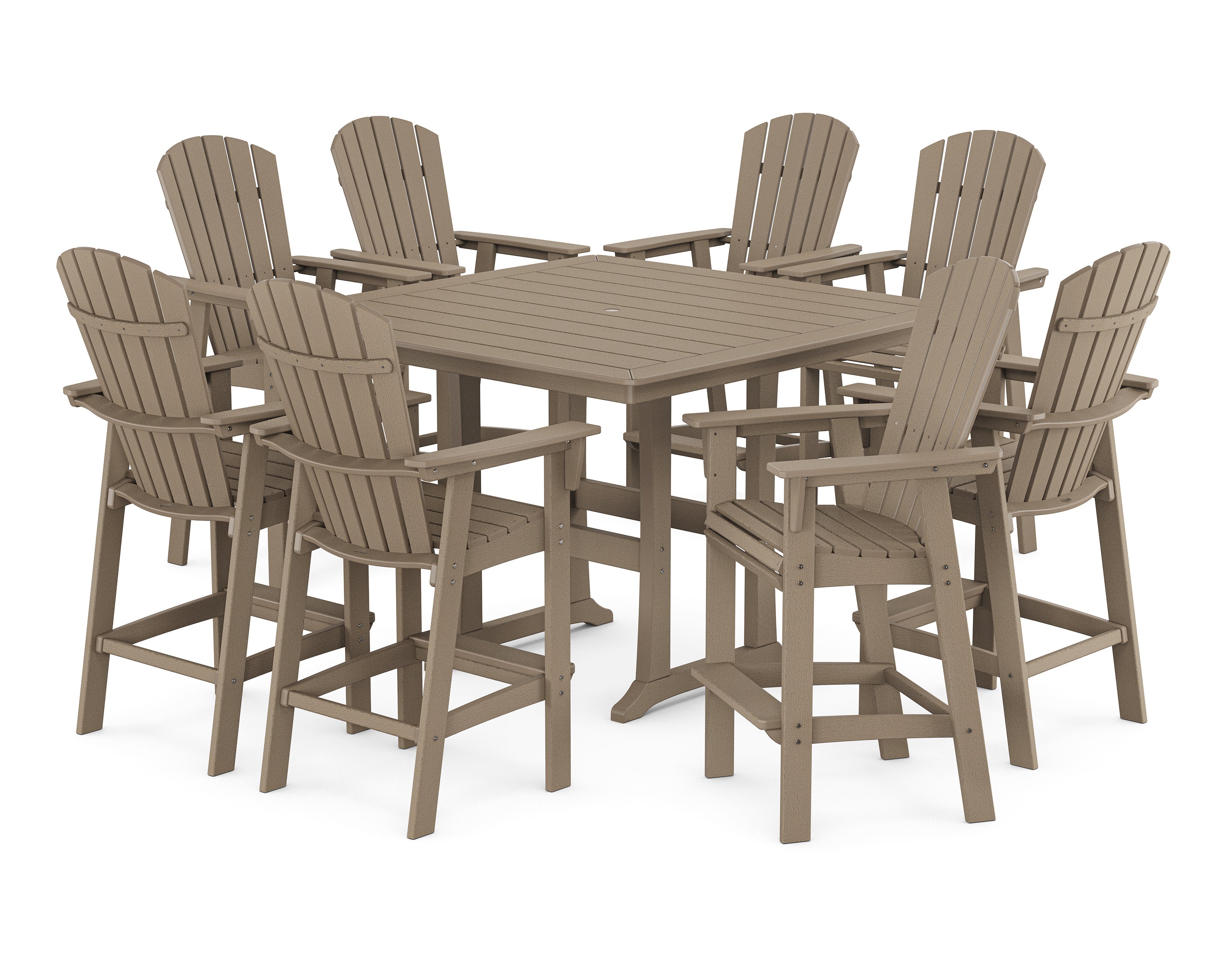 Nautical Curveback Adirondack 9-Piece Trestle Bar Set in Vintage Sahara
