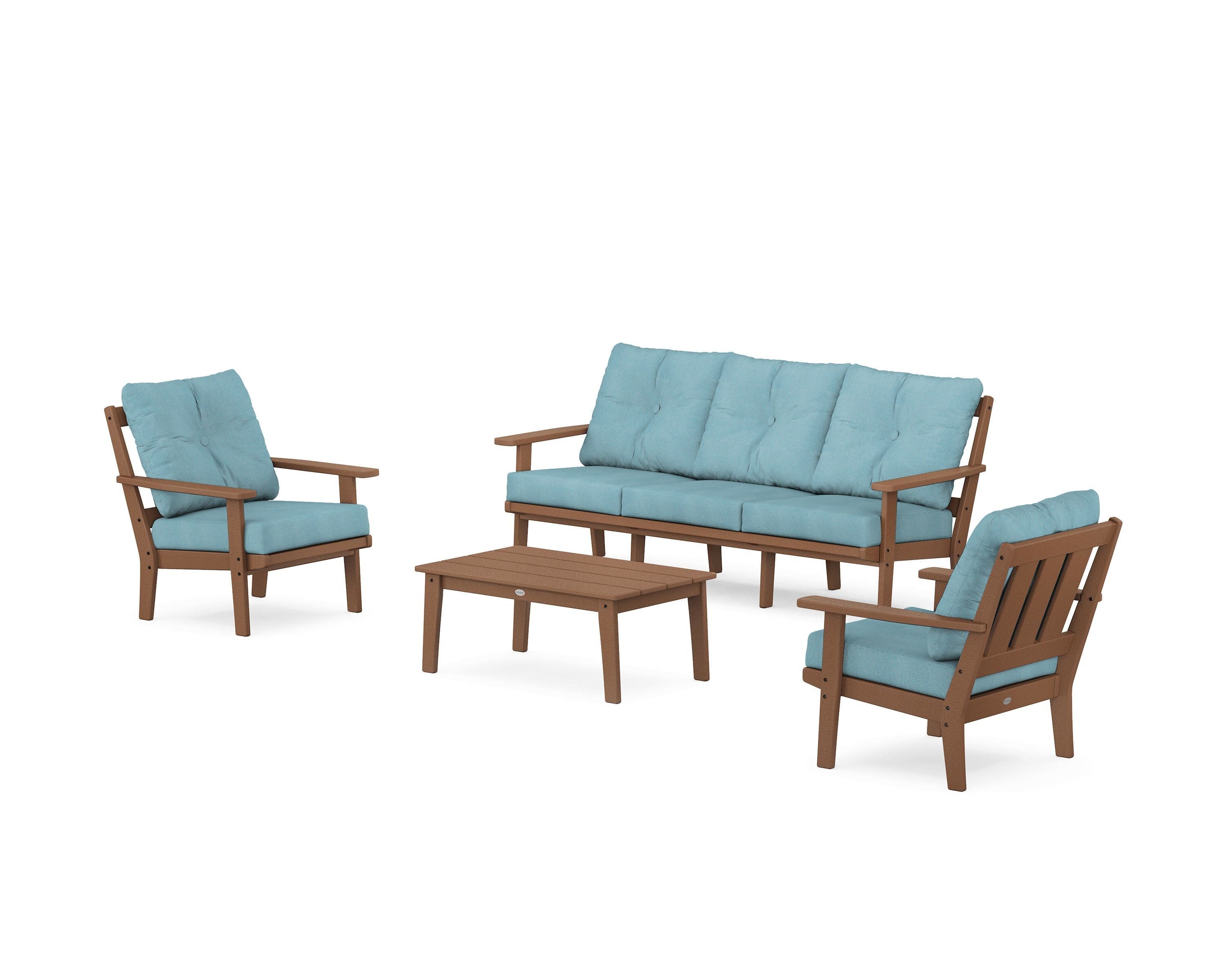 Oxford 4-Piece Deep Seating Set with Sofa in Teak / Lattice Sky Blue
