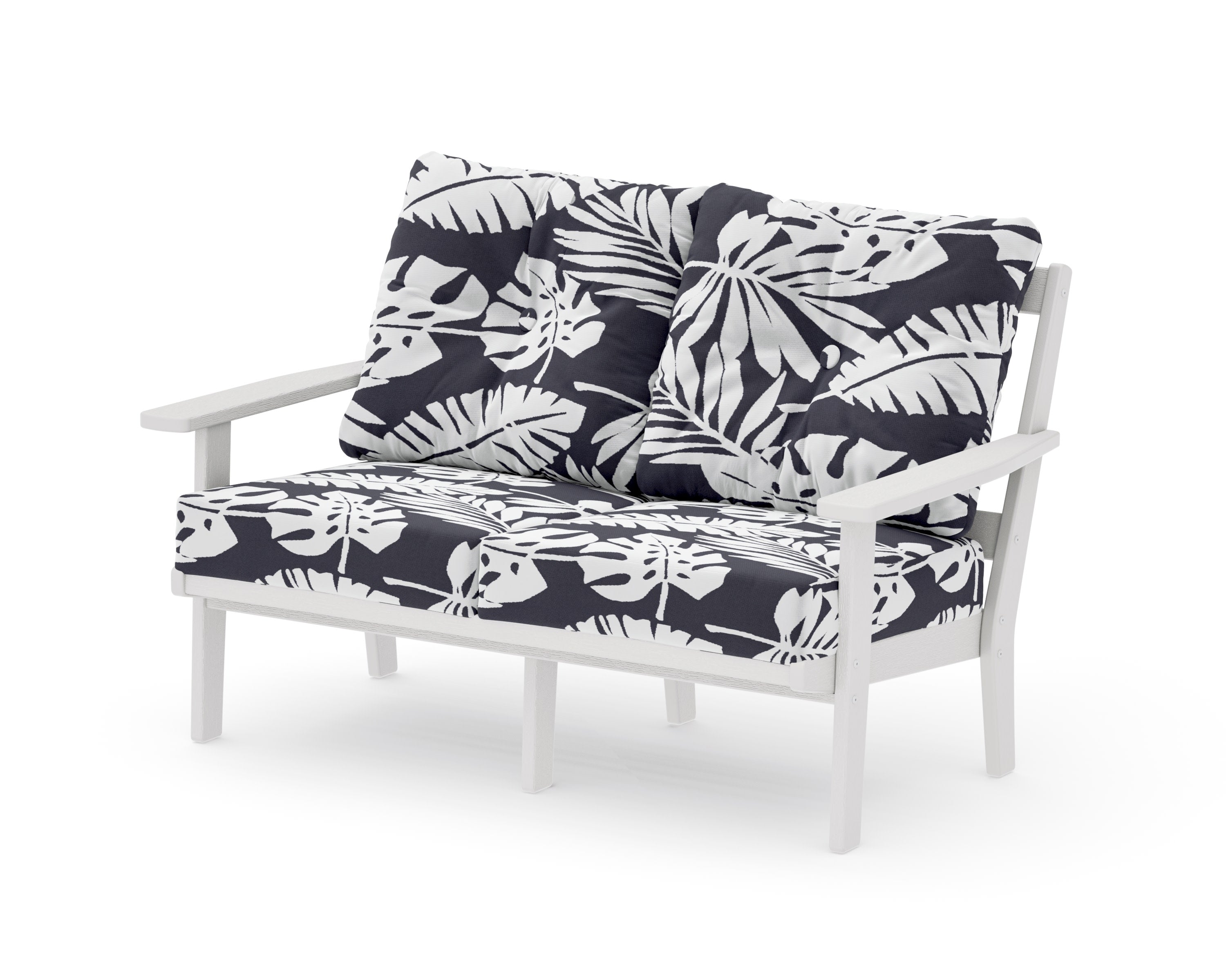Oxford Deep SeatingLoveseat in Vintage White / Leaf Navy