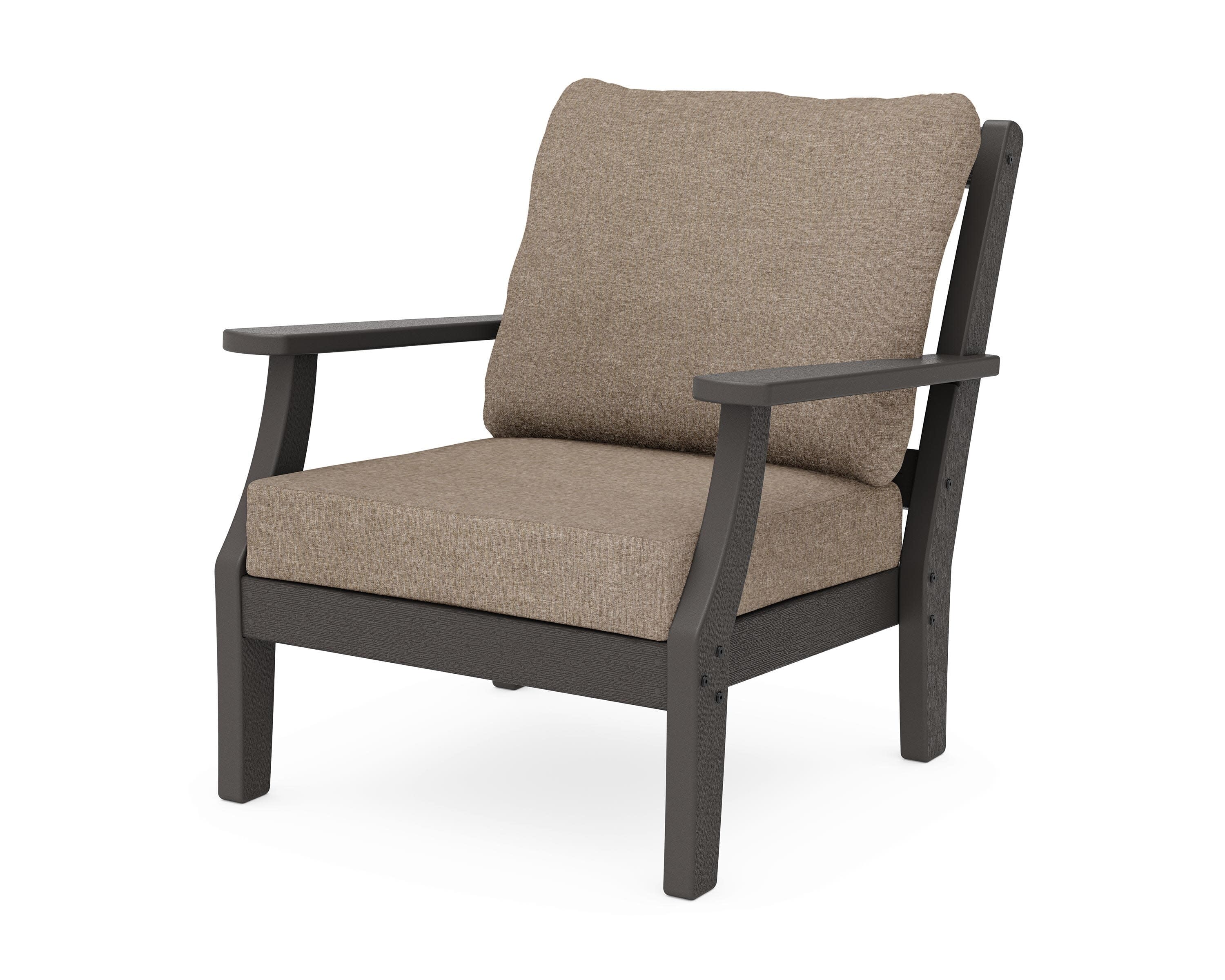 Chinoiserie Deep Seating Chair in Vintage Coffee / Spiced Burlap