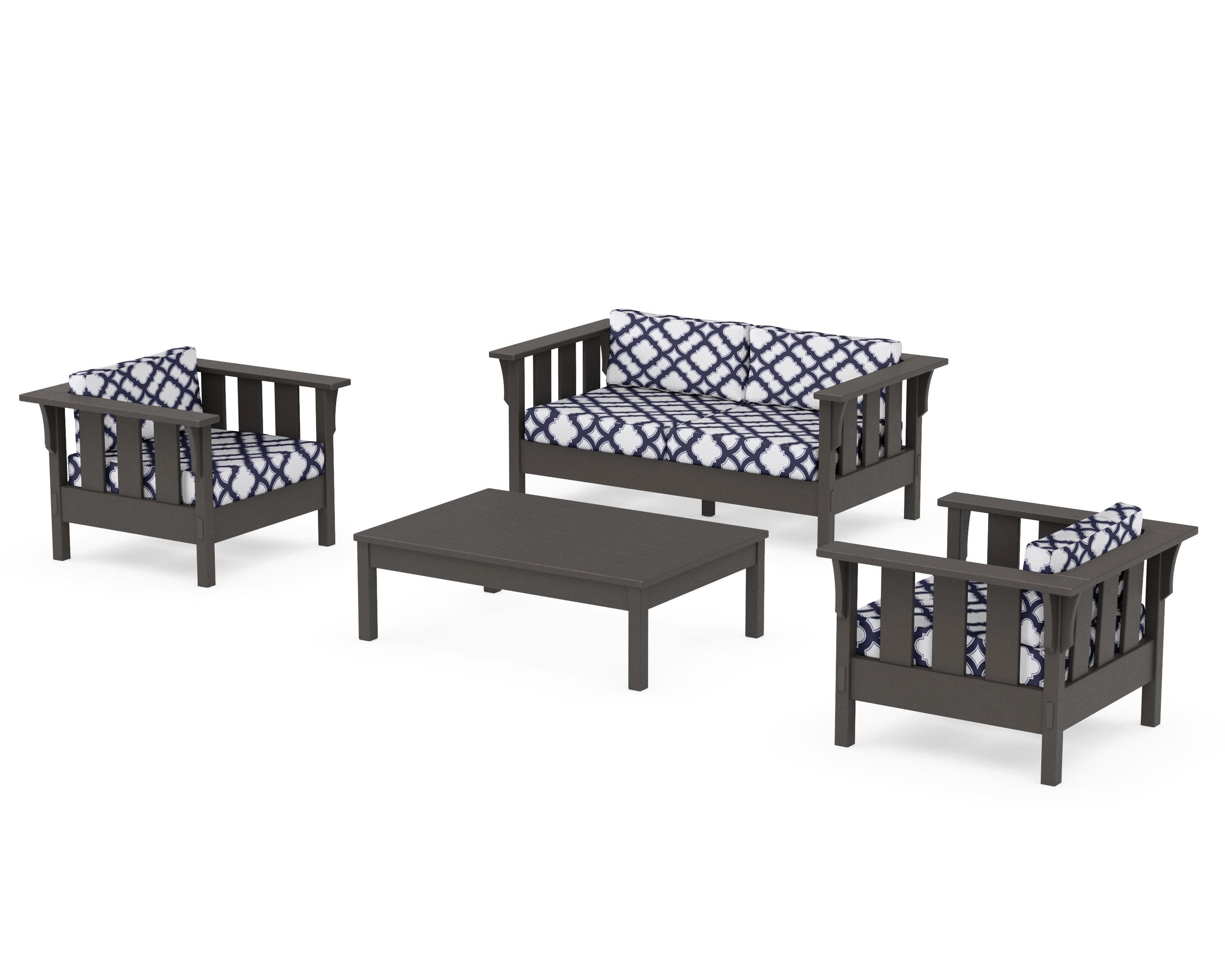 Acadia 4-Piece Deep Seating Set with Loveseat in Vintage Coffee / Trellis Navy