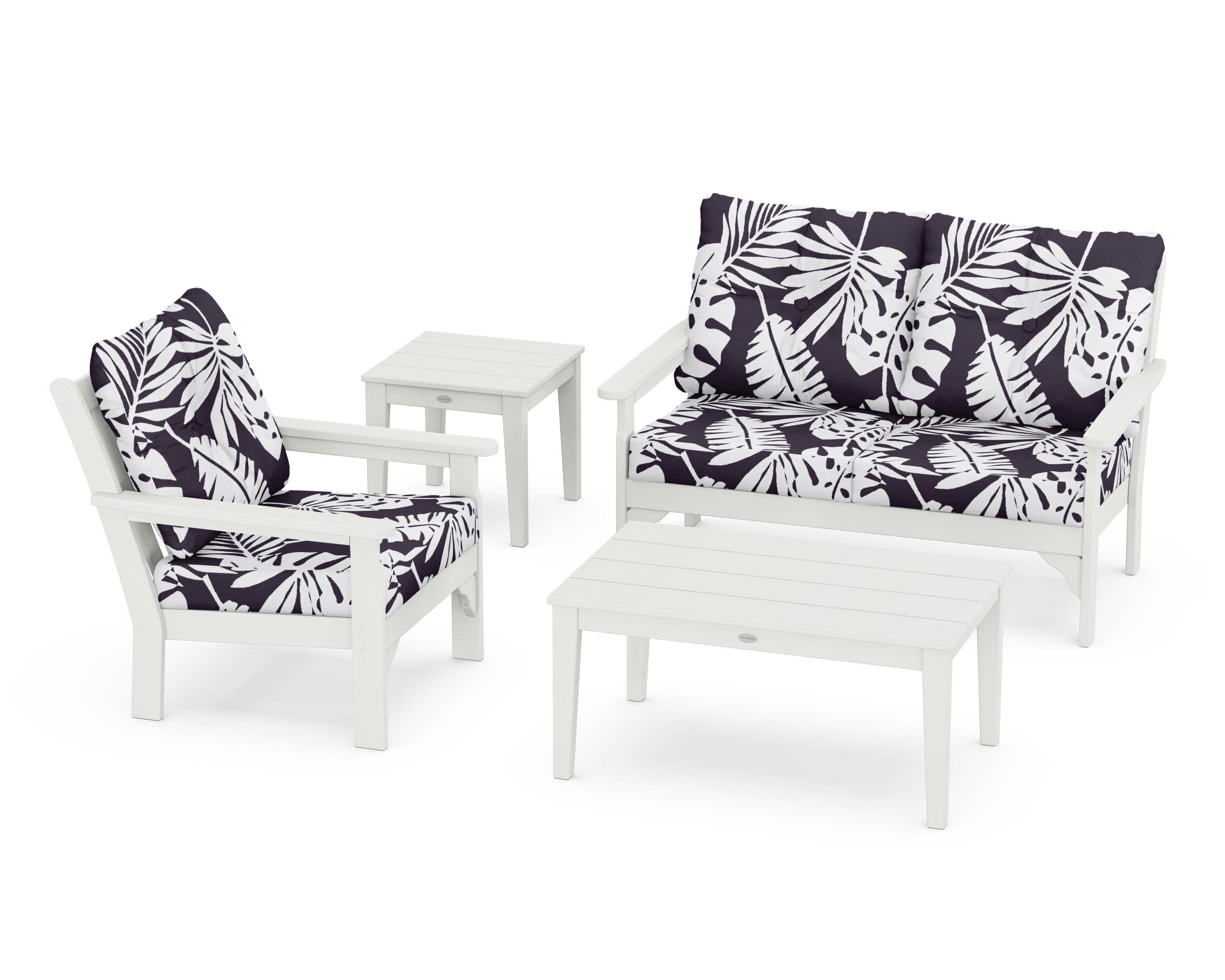 Vineyard 4-Piece Deep Seating Set in Vintage White / Leaf Navy