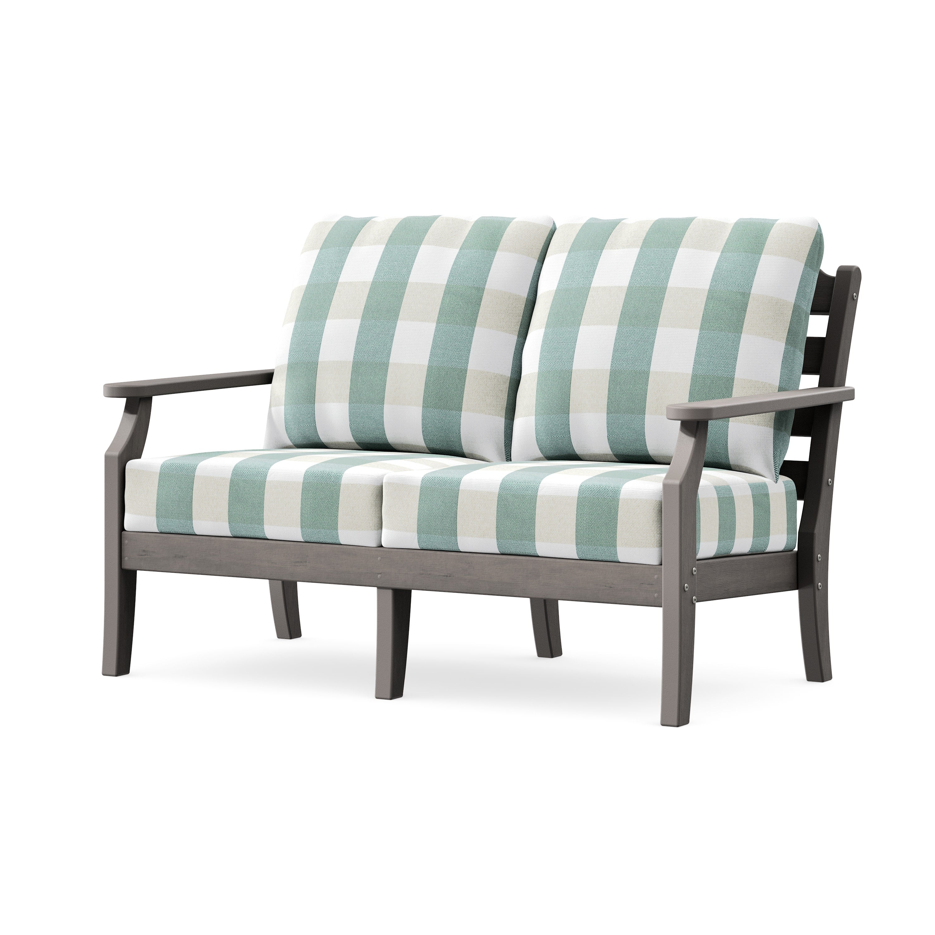 Savannah Deep Seating Loveseat in Driftwood / Buffalo Plaid Glacier Spa