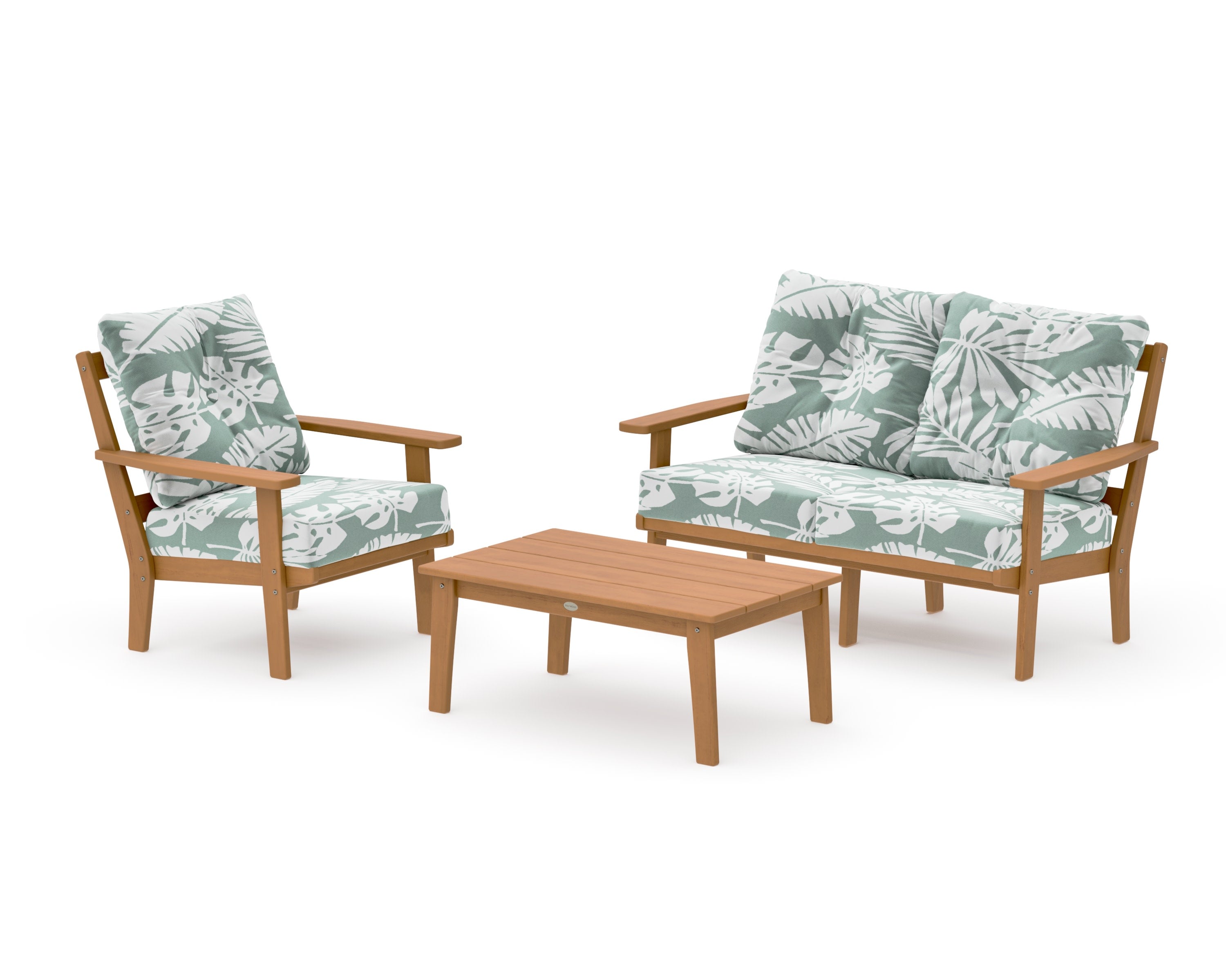 Oxford 3-Piece Deep Seating Set with Loveseat in Natural / Leaf Glacier Spa