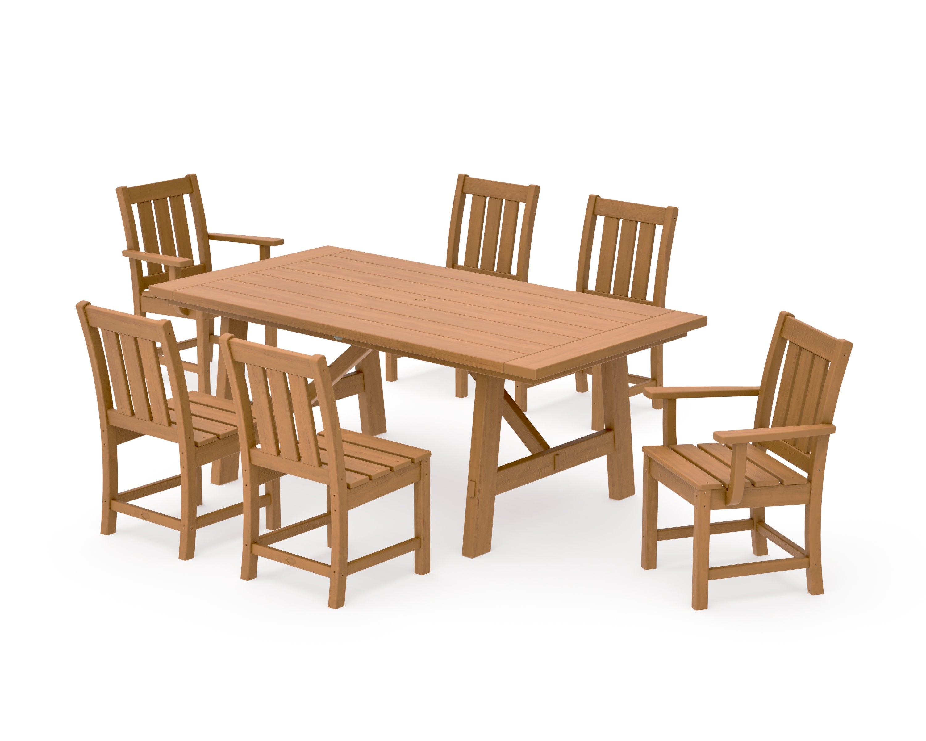 Oxford Arm Chair 7-Piece Rustic Farmhouse Dining Set in Natural