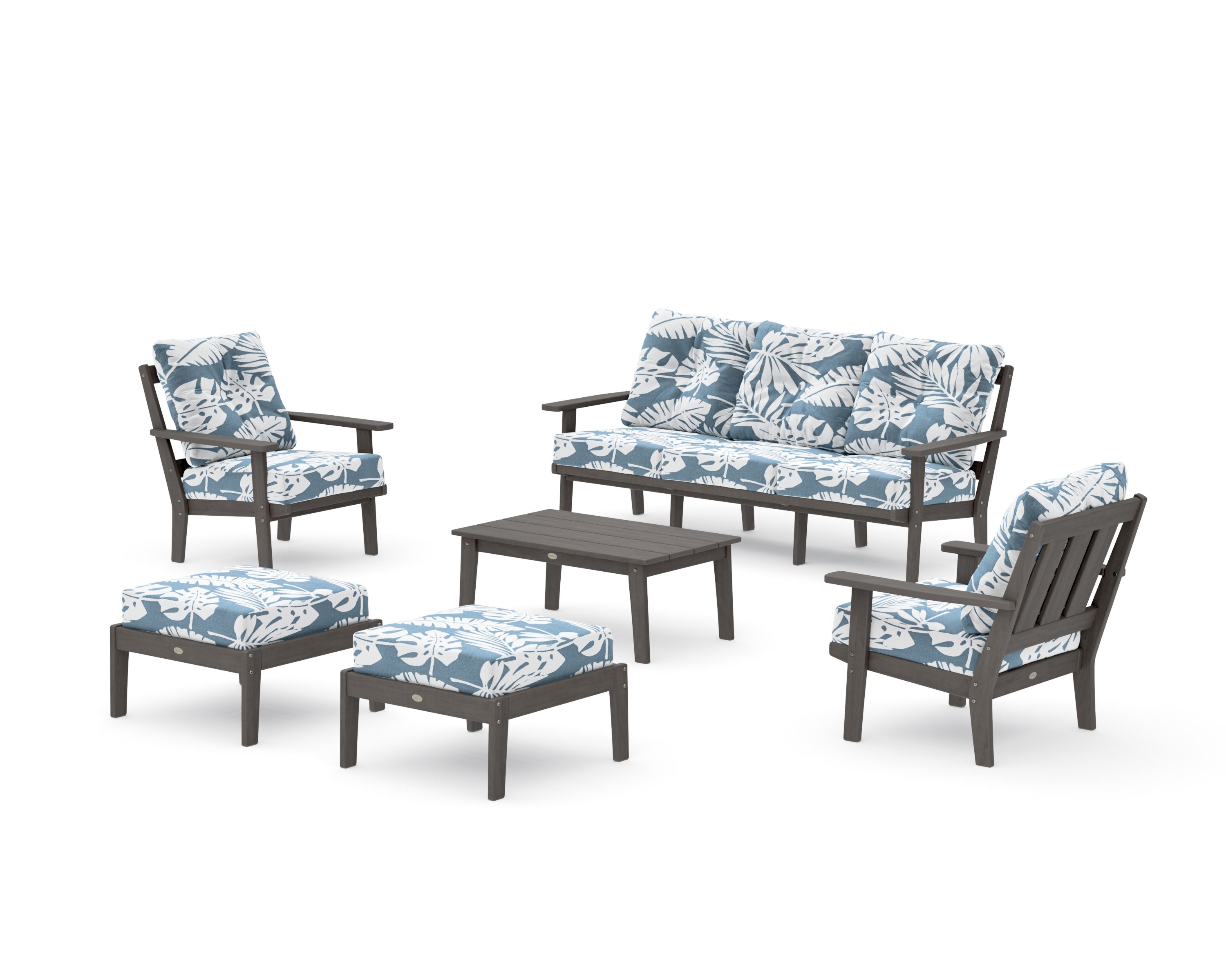 Oxford 6-Piece Lounge Sofa Set in Driftwood / Leaf Sky Blue