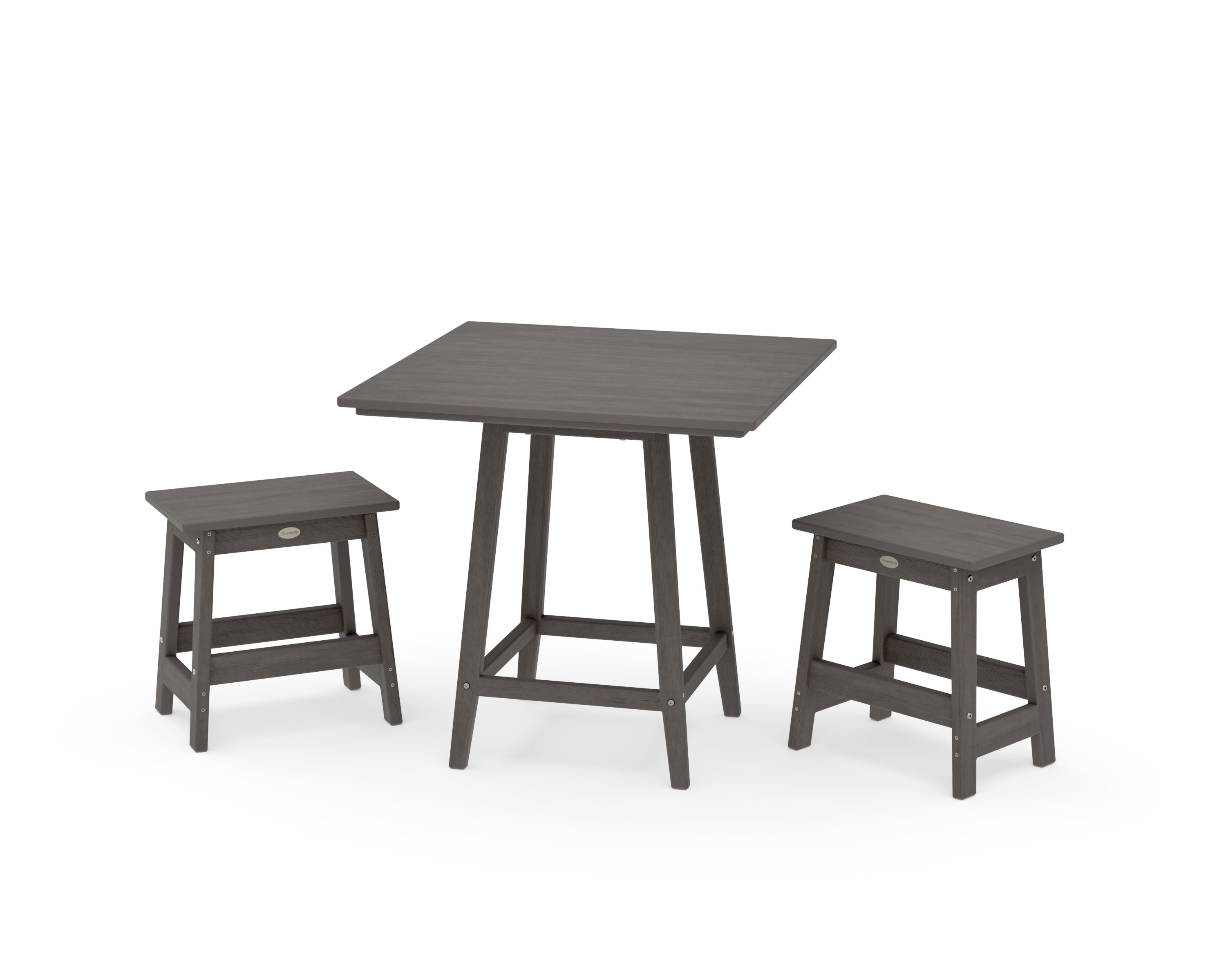 Modern Studio Stool 3-Piece Square Bistro Set in Driftwood