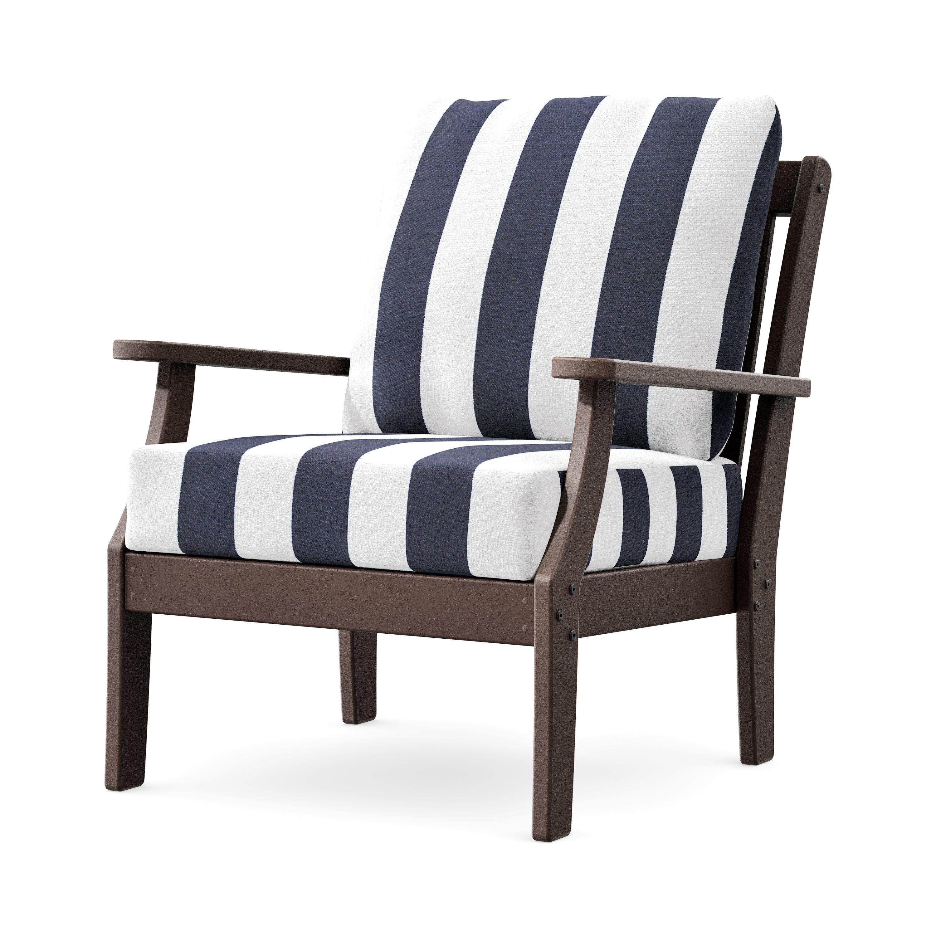 Braxton Deep Seating Chair in Mahogany / Cabana Stripe Navy