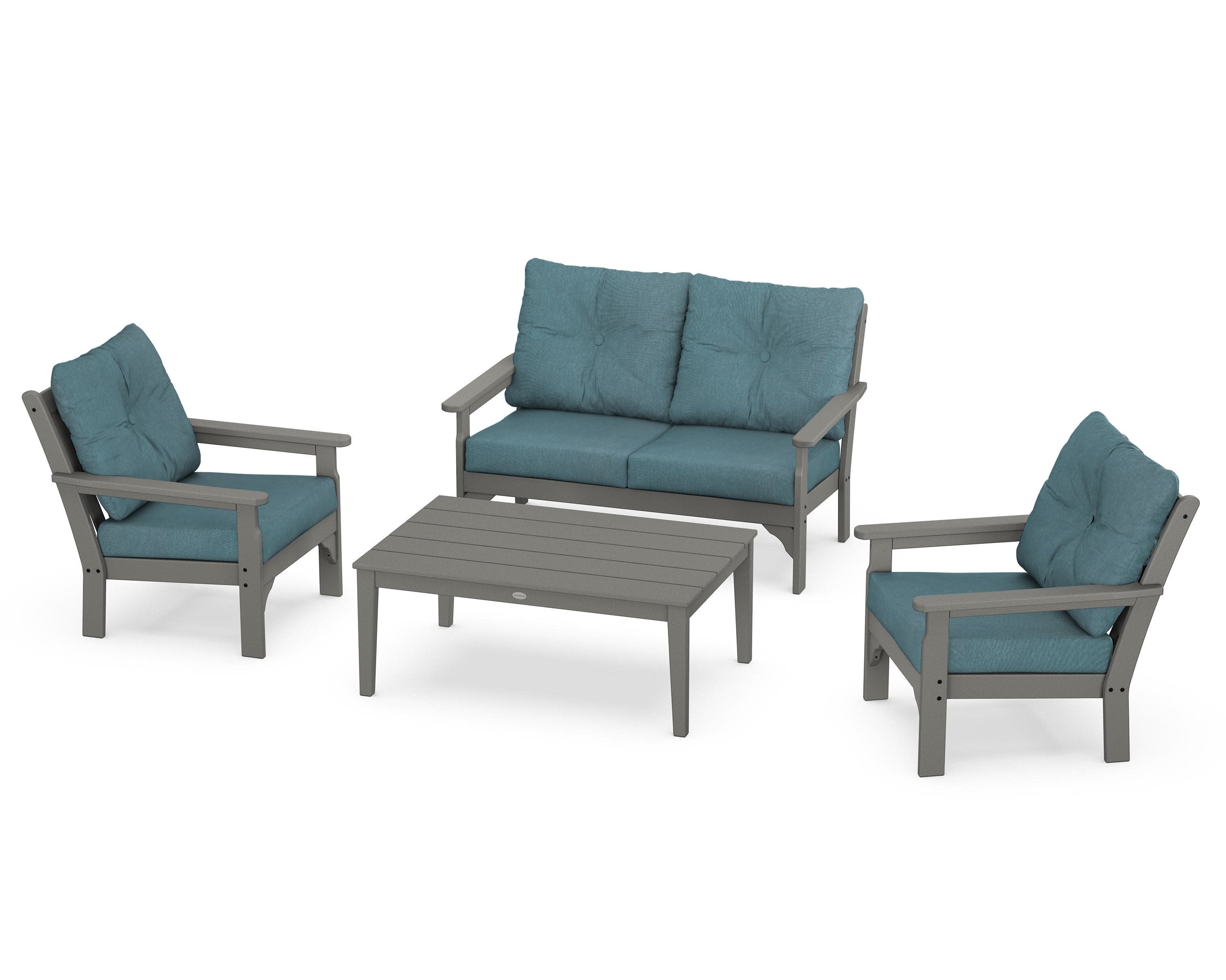 Vineyard 4-Piece Deep Seating Set in Slate Grey / Ocean Teal