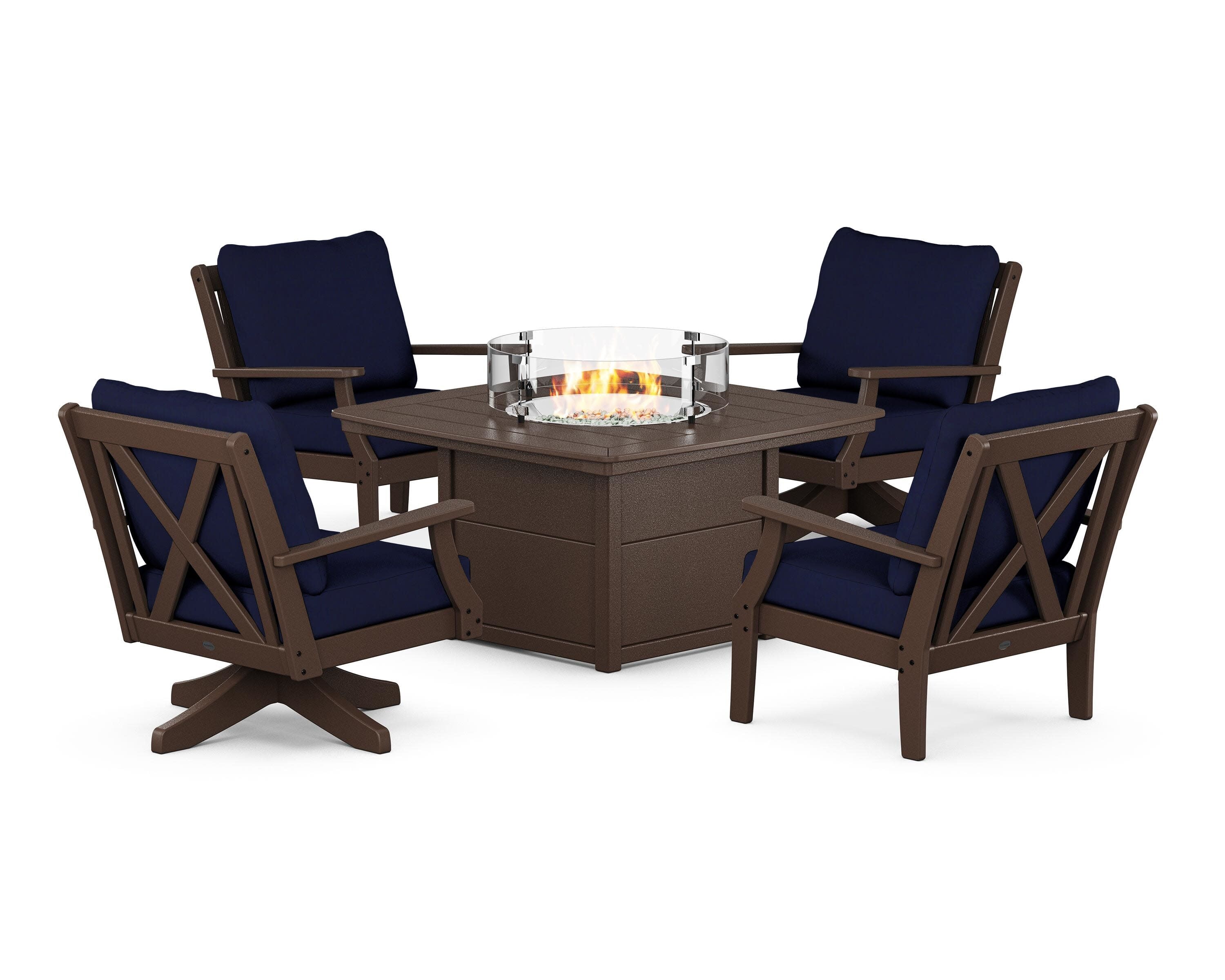 Braxton 5-Piece Deep Seating Set with Fire Table in Mahogany / Navy