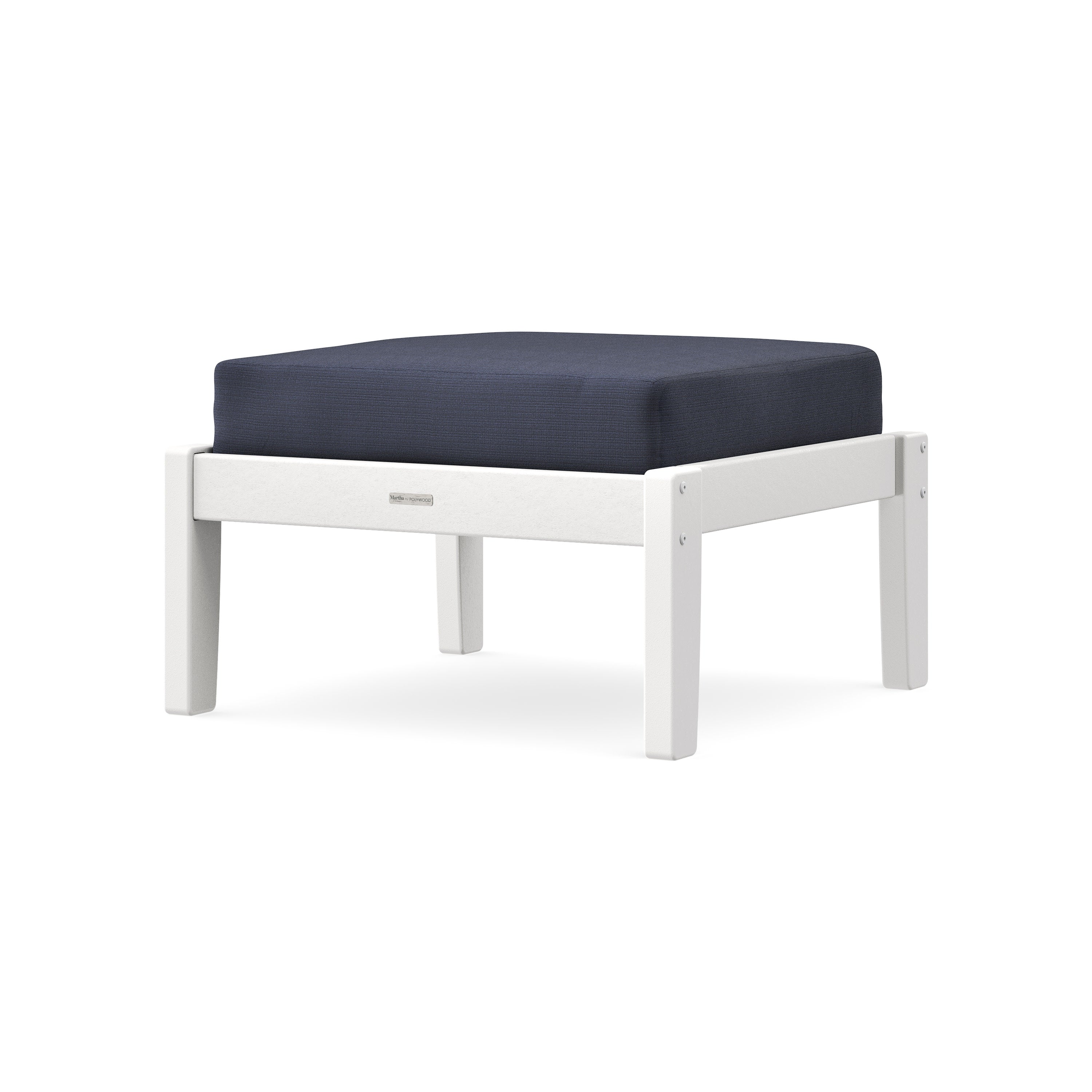 Chinoiserie Deep Seating Ottoman in White / Navy Linen