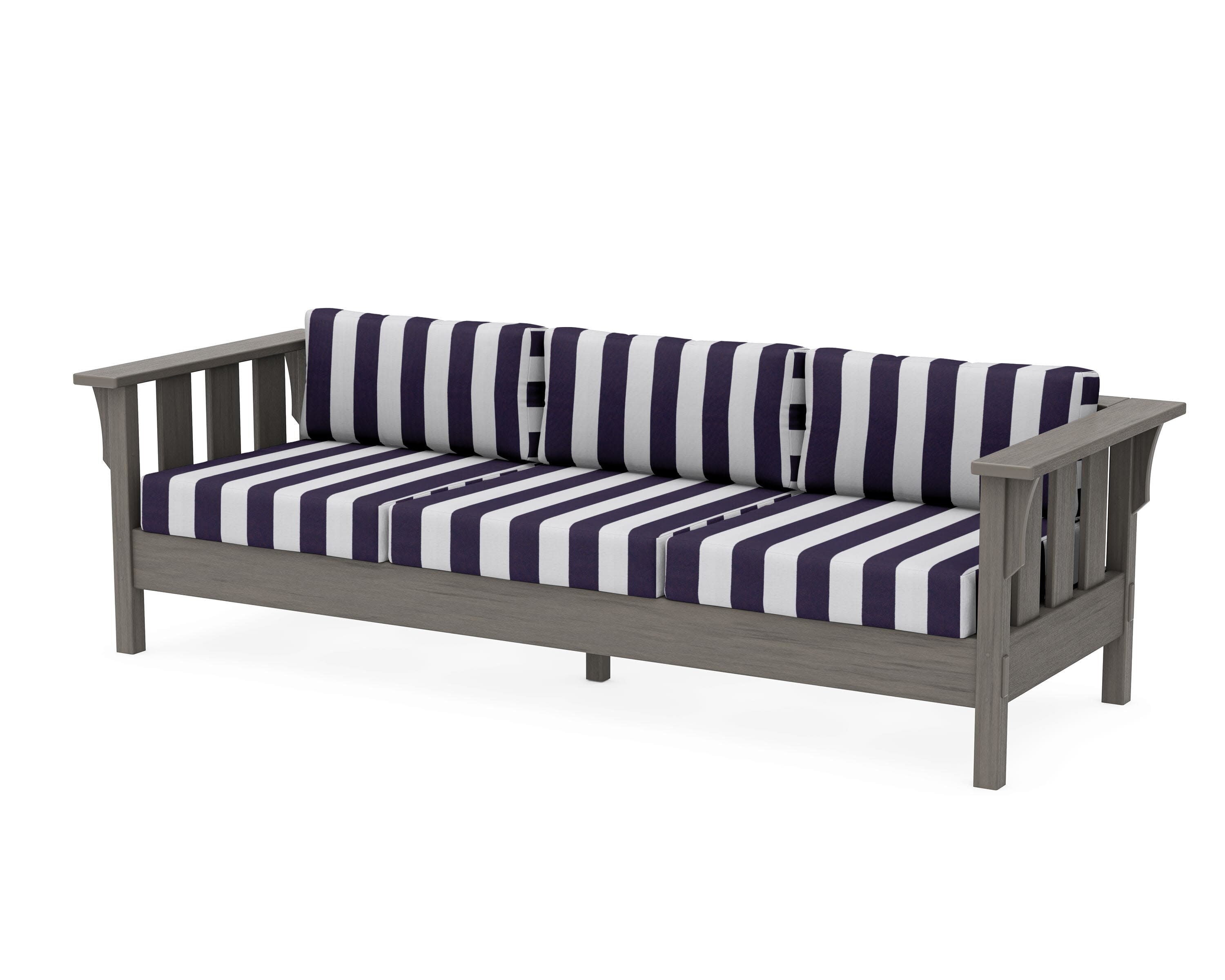Acadia Deep Seating Sofa in Driftwood / Cabana Stripe Navy