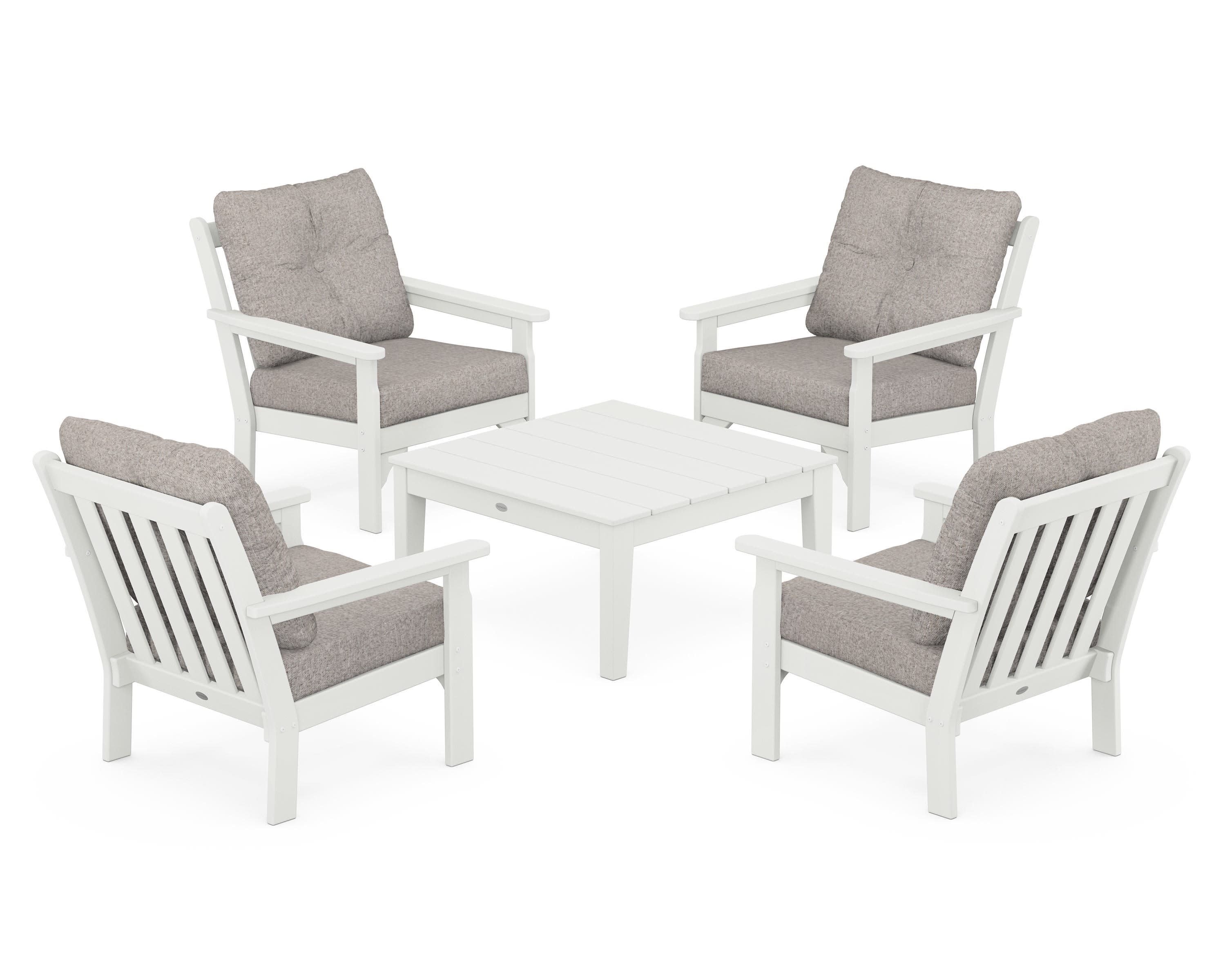 Vineyard 5-Piece Deep Seating Conversation Set in Vintage White / Weathered Tweed