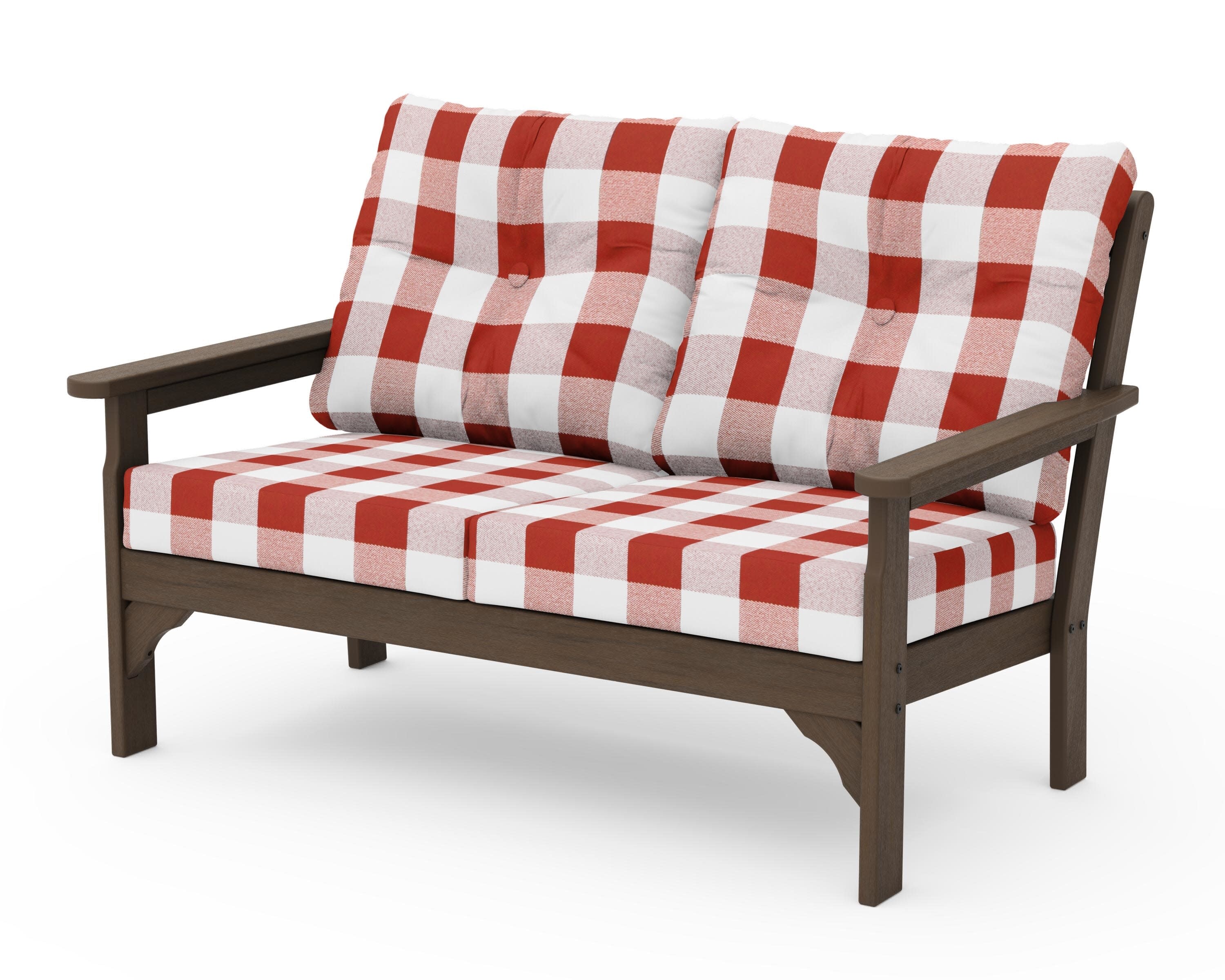 Vineyard Deep Seating Loveseat in Kona / Buffalo Plaid Crimson