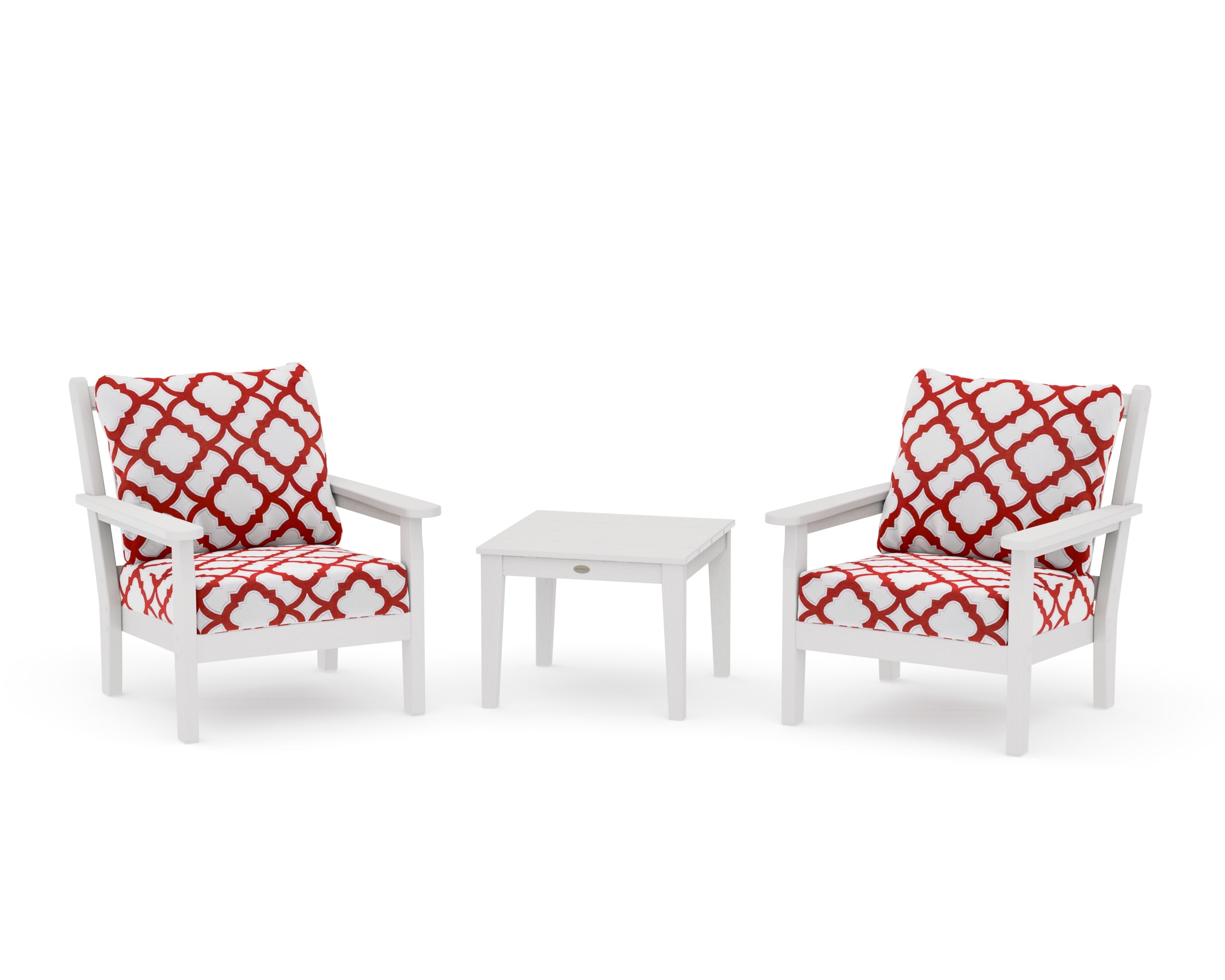Chippendale 3-Piece Deep Seating Set in Vintage White / Trellis Crimson