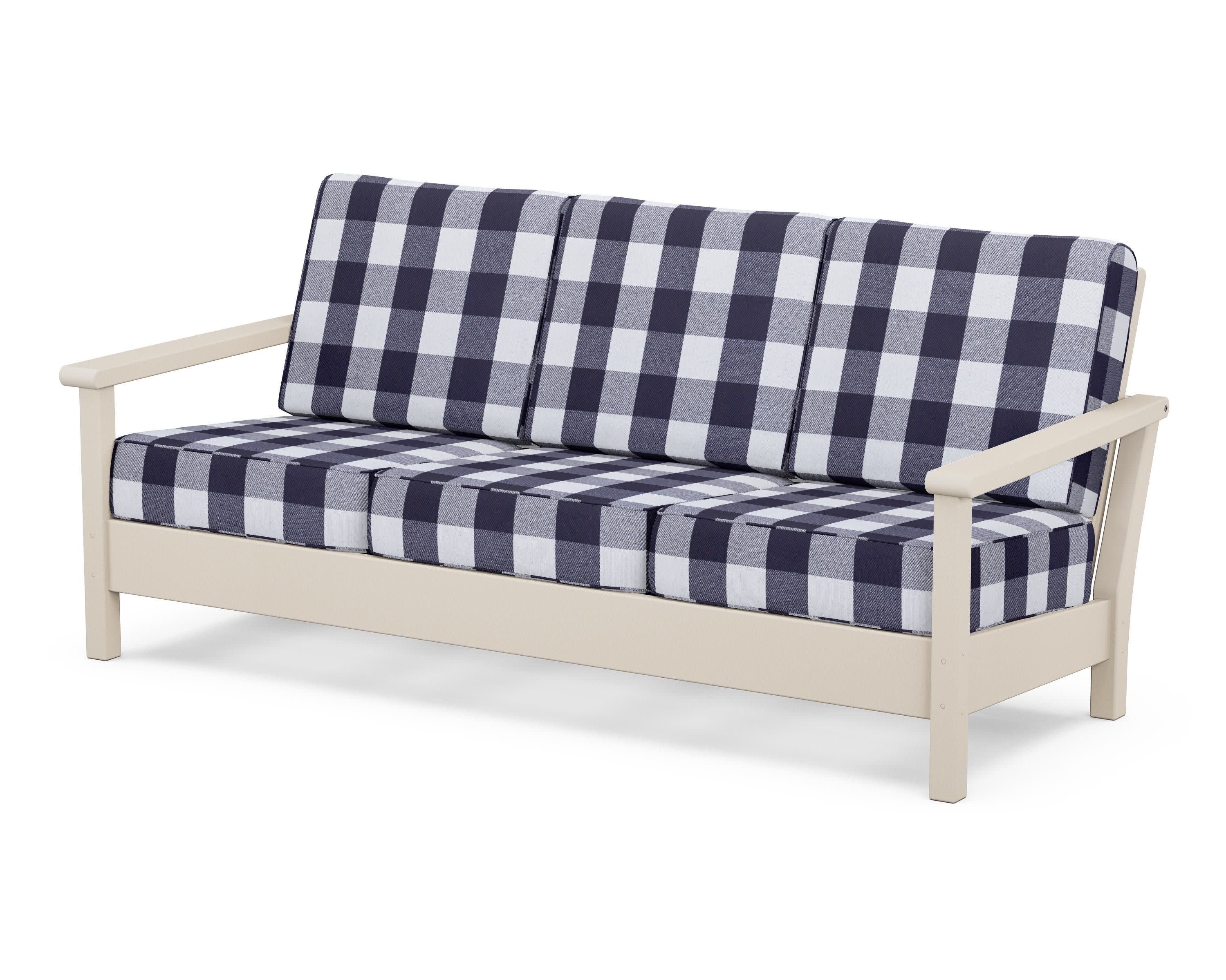 Harbour Deep Seating Sofa in Sand / Buffalo Plaid Navy