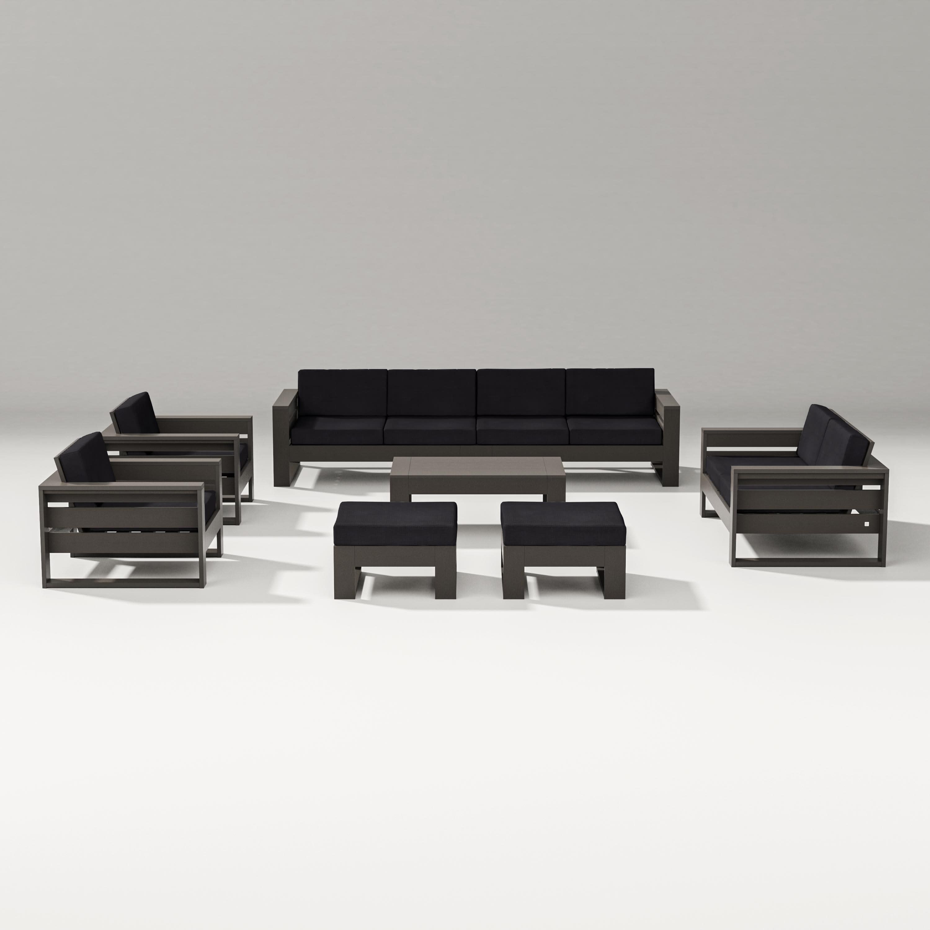 Latitude 8-Piece Lounge Sofa Set in Vintage Coffee / Midnight Linen