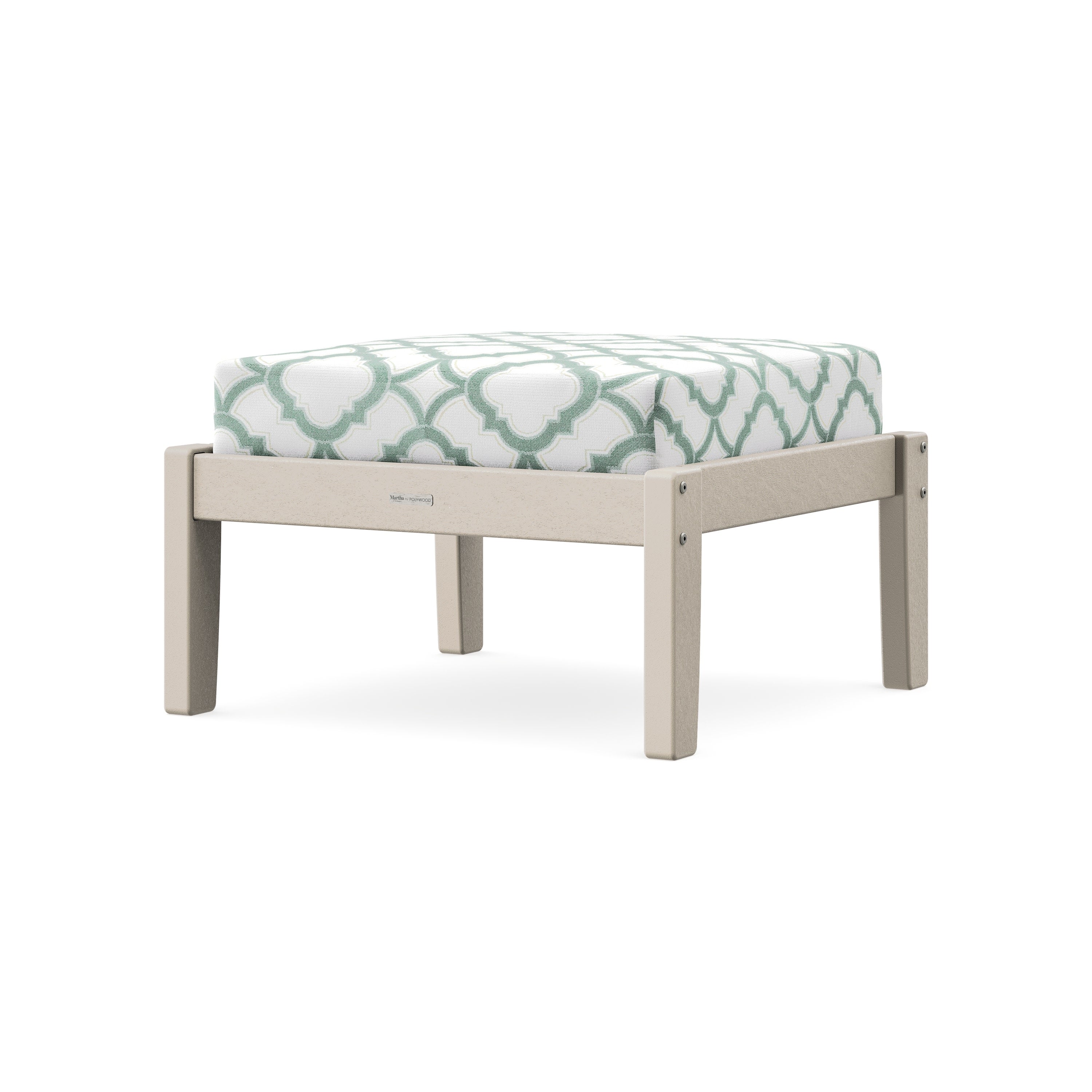 Chinoiserie Deep Seating Ottoman in Sand / Trellis Glacier Spa