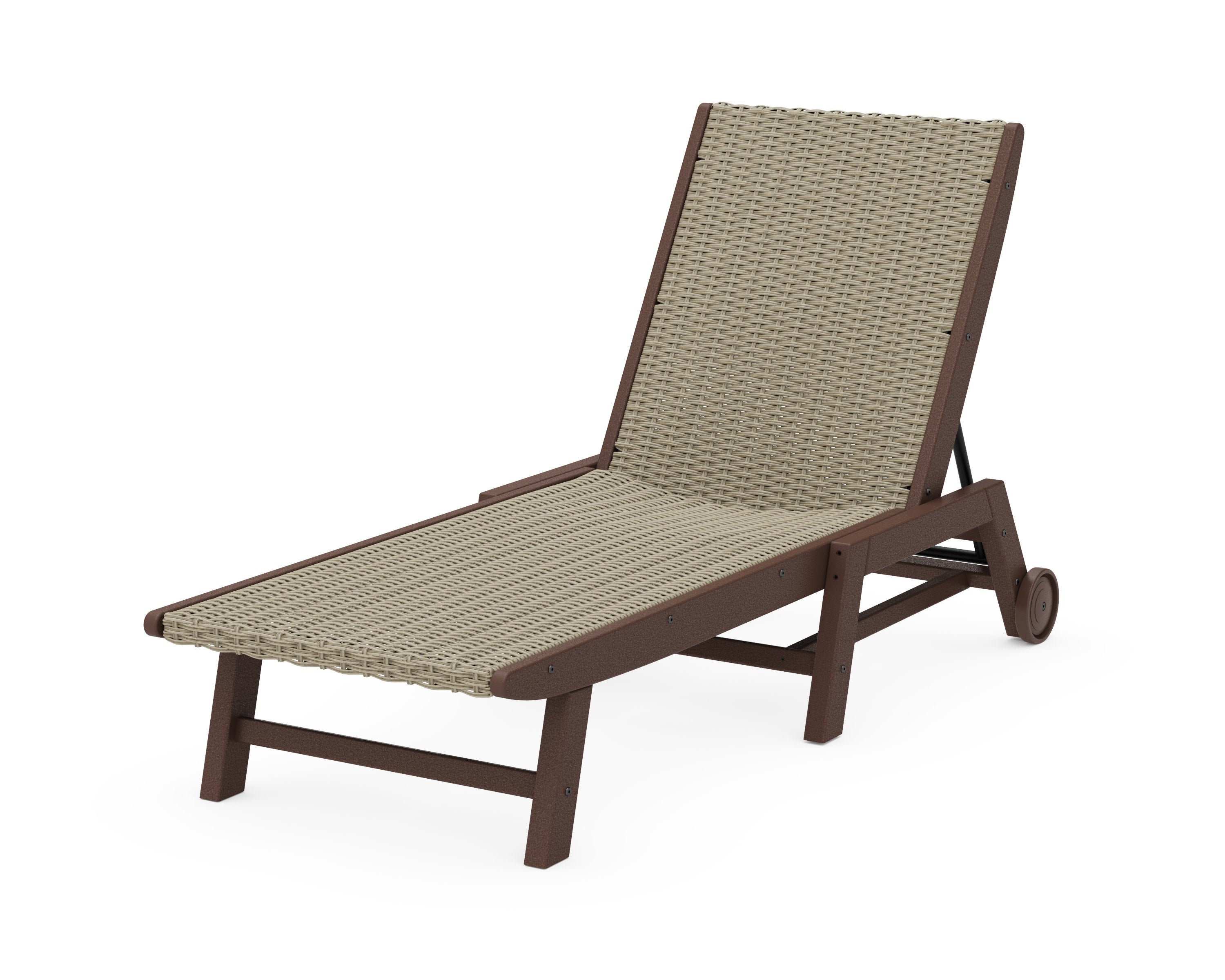 Coastal Woven Chaise with Wheels in Mahogany / Dune Grass