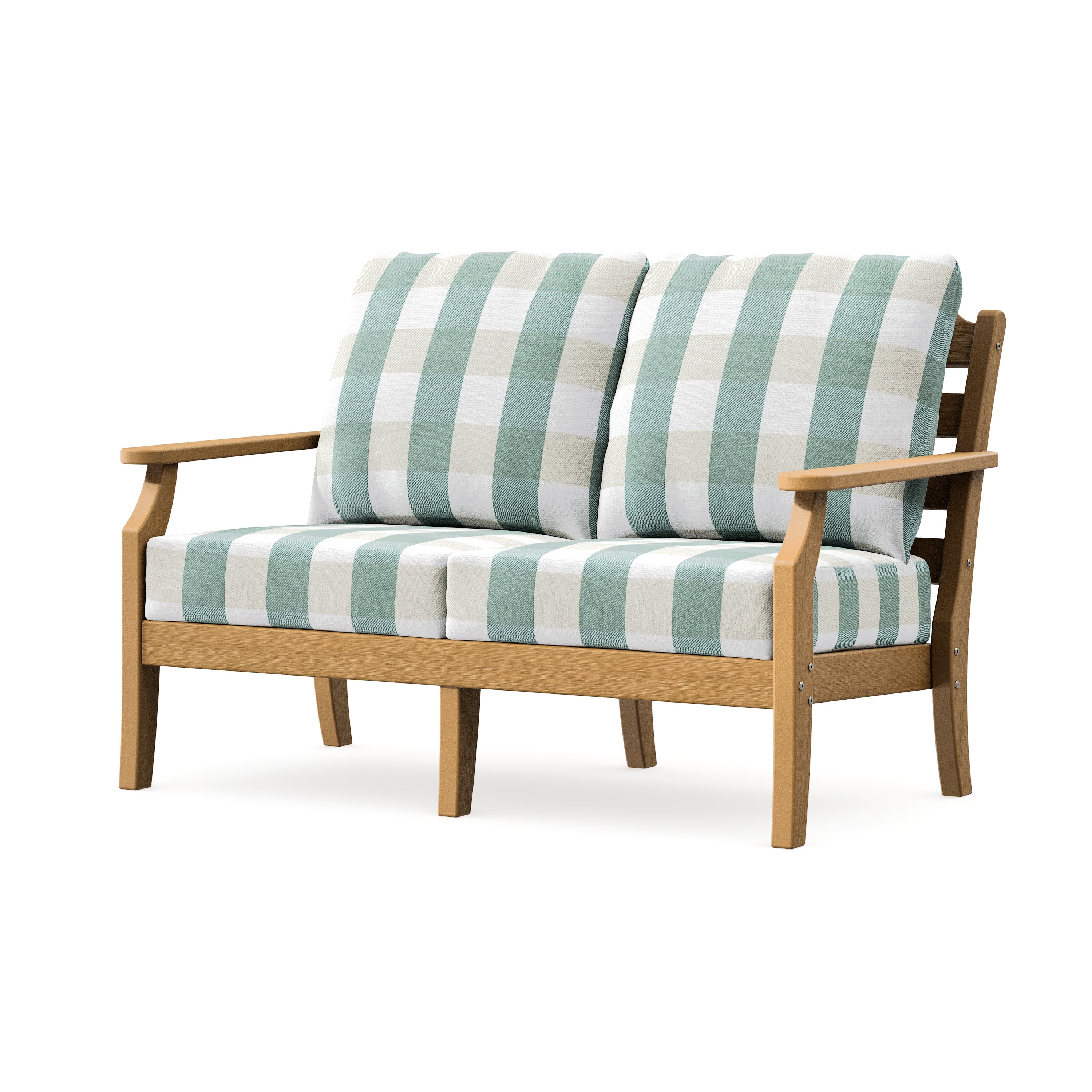 Savannah Deep Seating Loveseat in Natural / Buffalo Plaid Glacier Spa