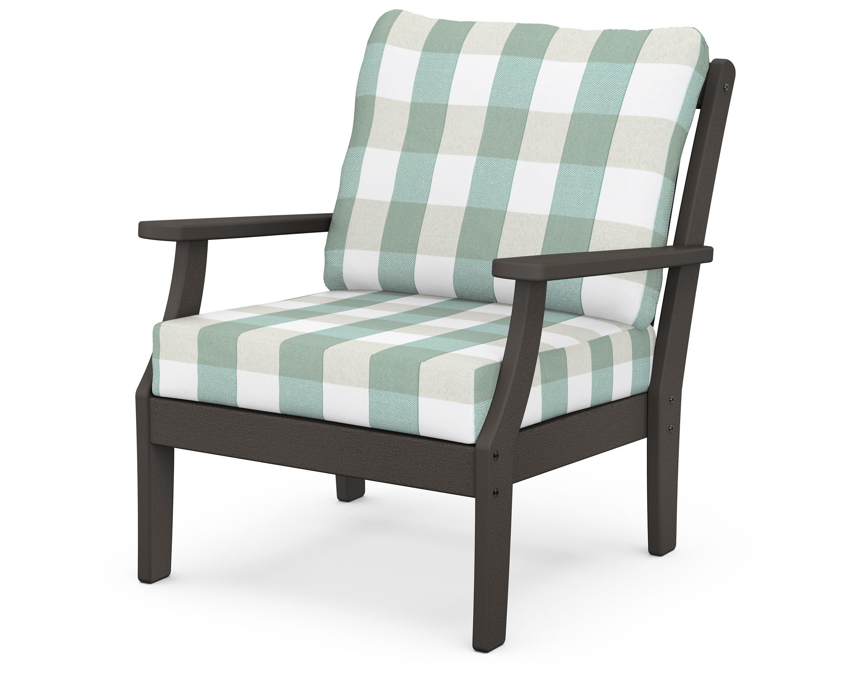 Braxton Deep Seating Chair in Vintage Coffee / Buffalo Plaid Glacier Spa