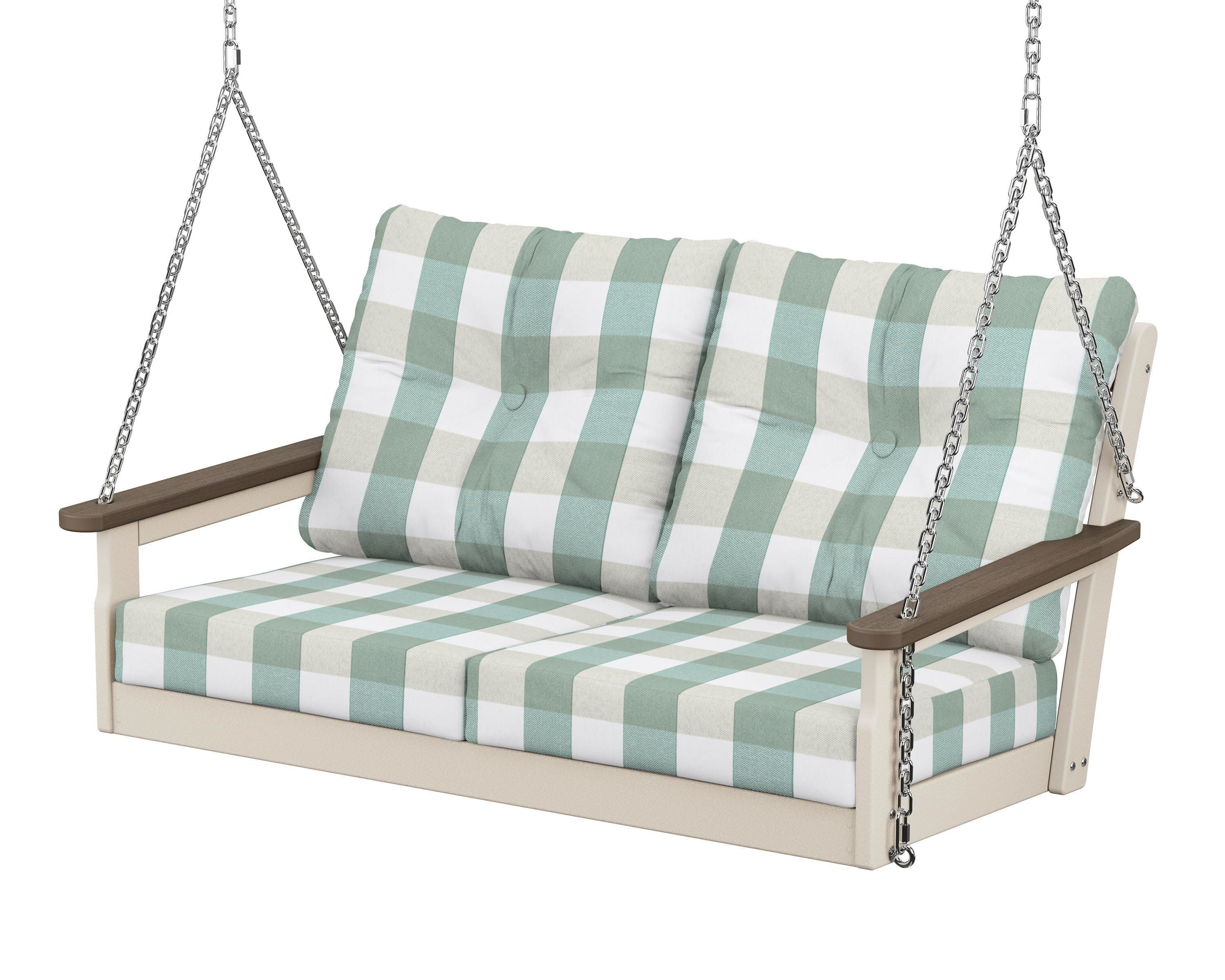 Vineyard Deep Seating Swing in Sand / Kona / Buffalo Plaid Glacier Spa