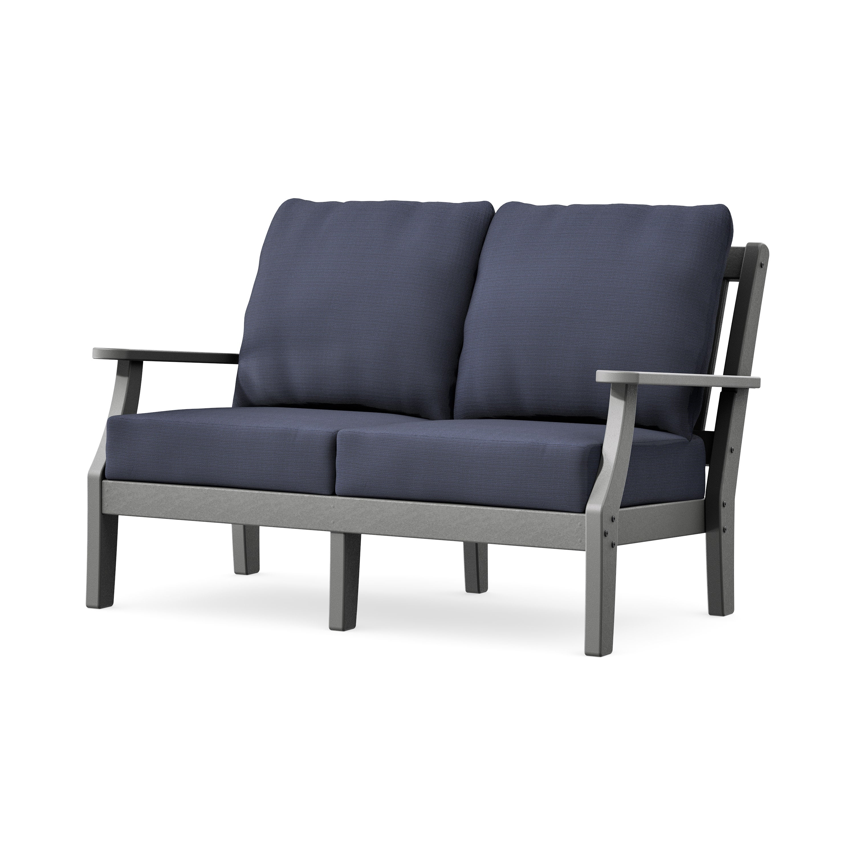 Chinoiserie Deep Seating Loveseat in Slate Grey / Navy Linen