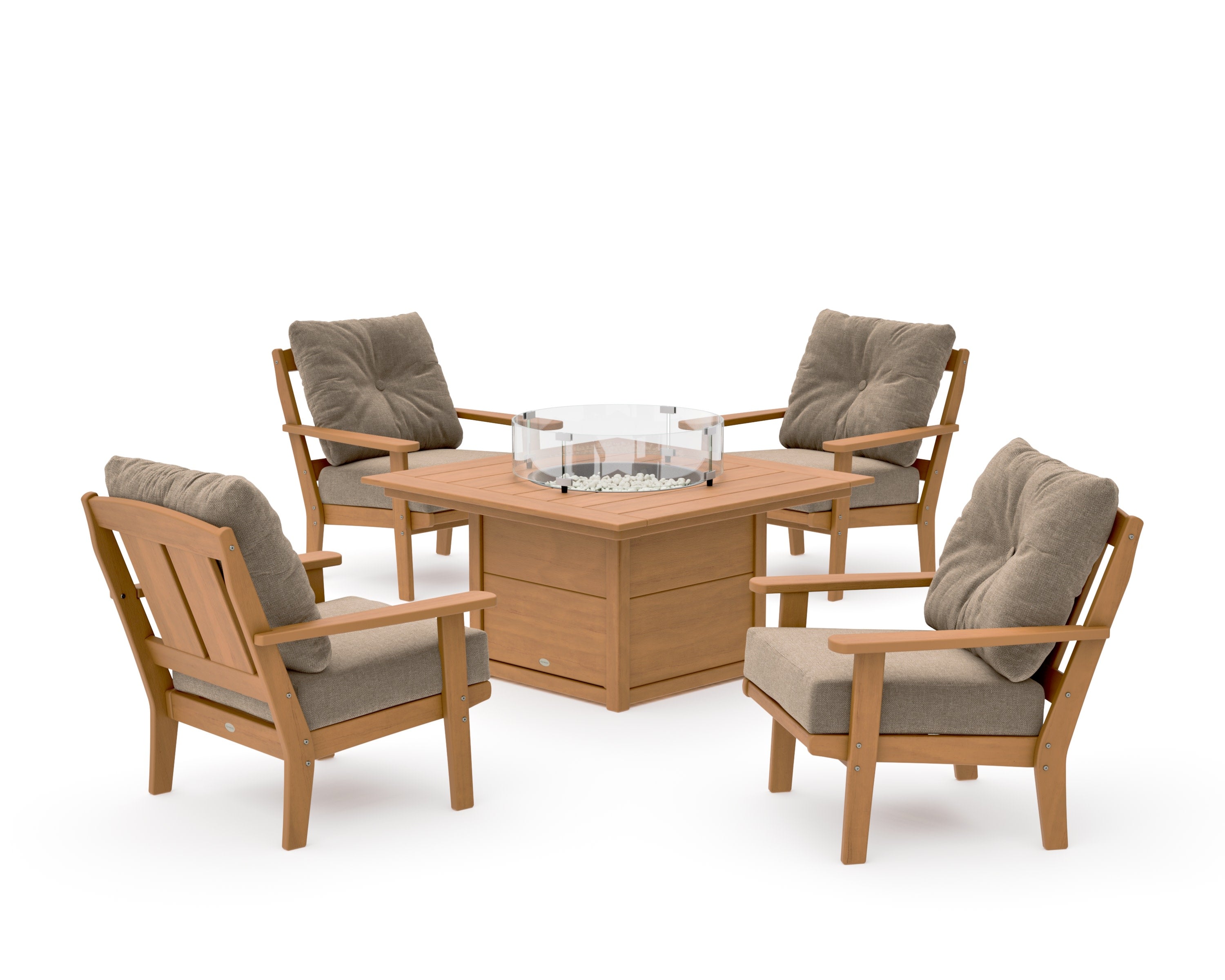 Mission 5-Piece Deep Seating Set with Fire Pit Table in Natural / Spiced Burlap
