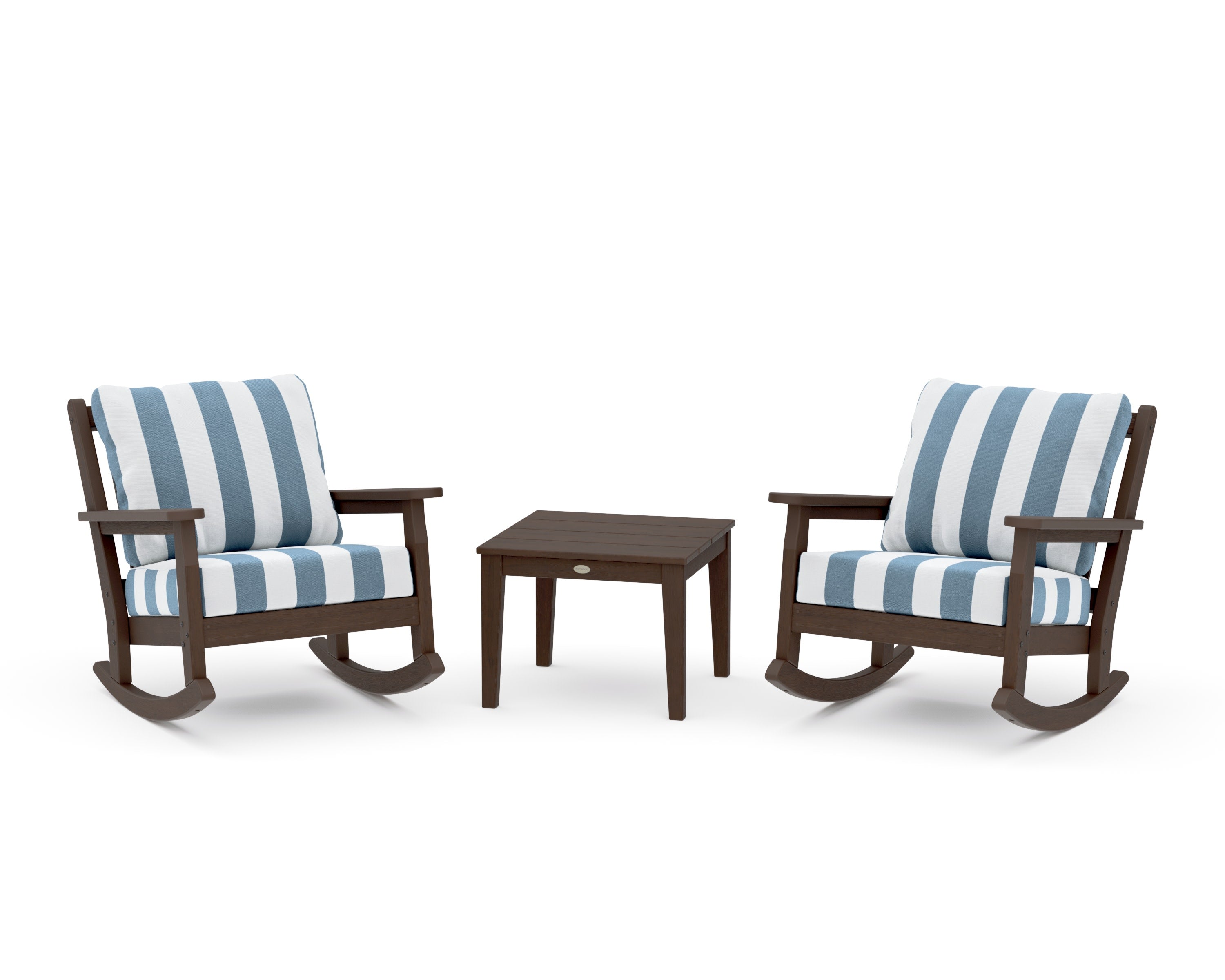 Chippendale 3-Piece Deep Seating Rocker Set in Kona / Cabana Stripe Sky Blue