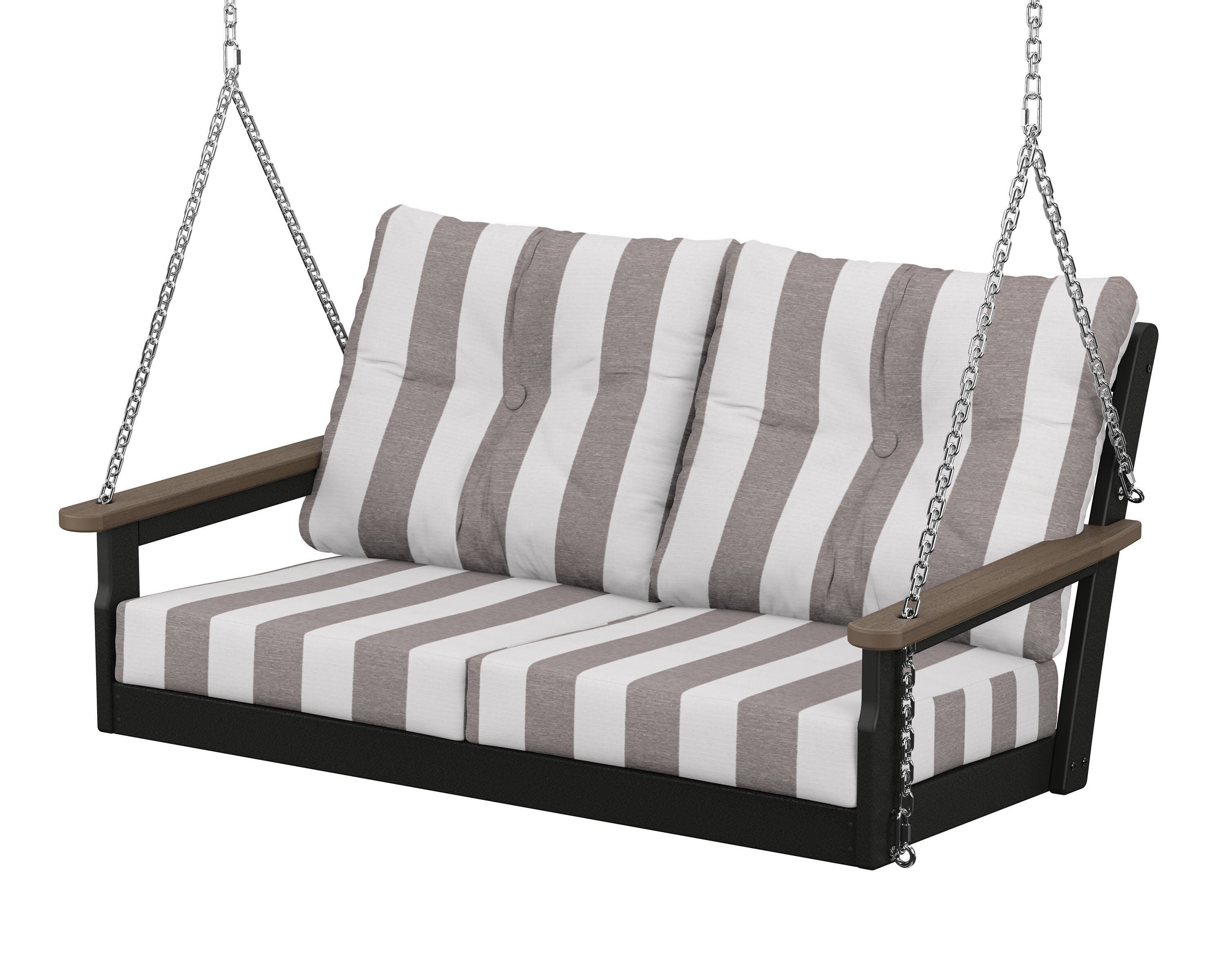 Vineyard Deep Seating Swing in Black / Kona / Cabana Stripe Grey Mist