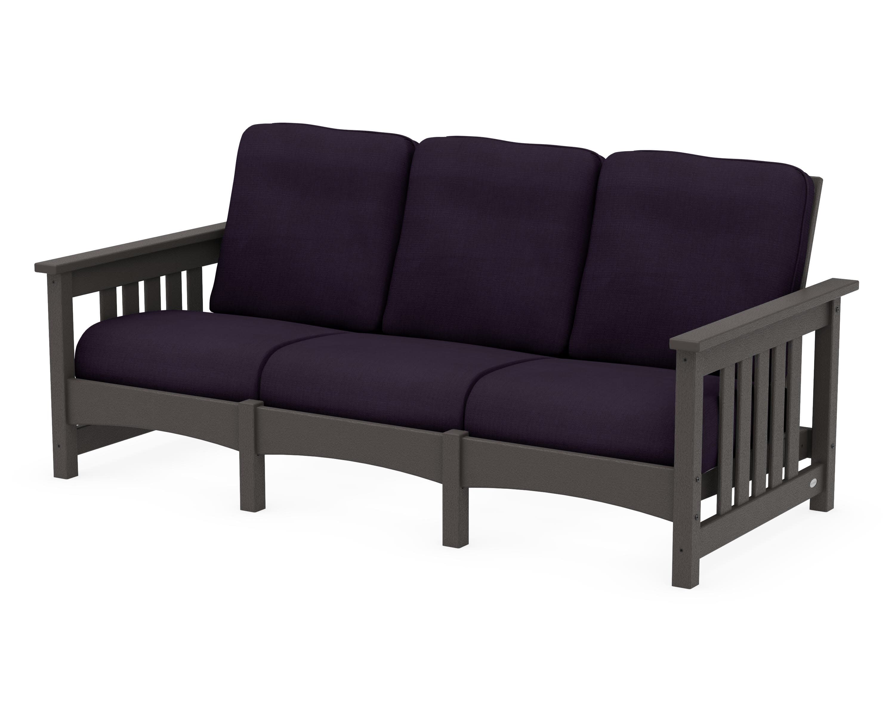 Club Mission Sofa in Vintage Coffee / Navy Linen