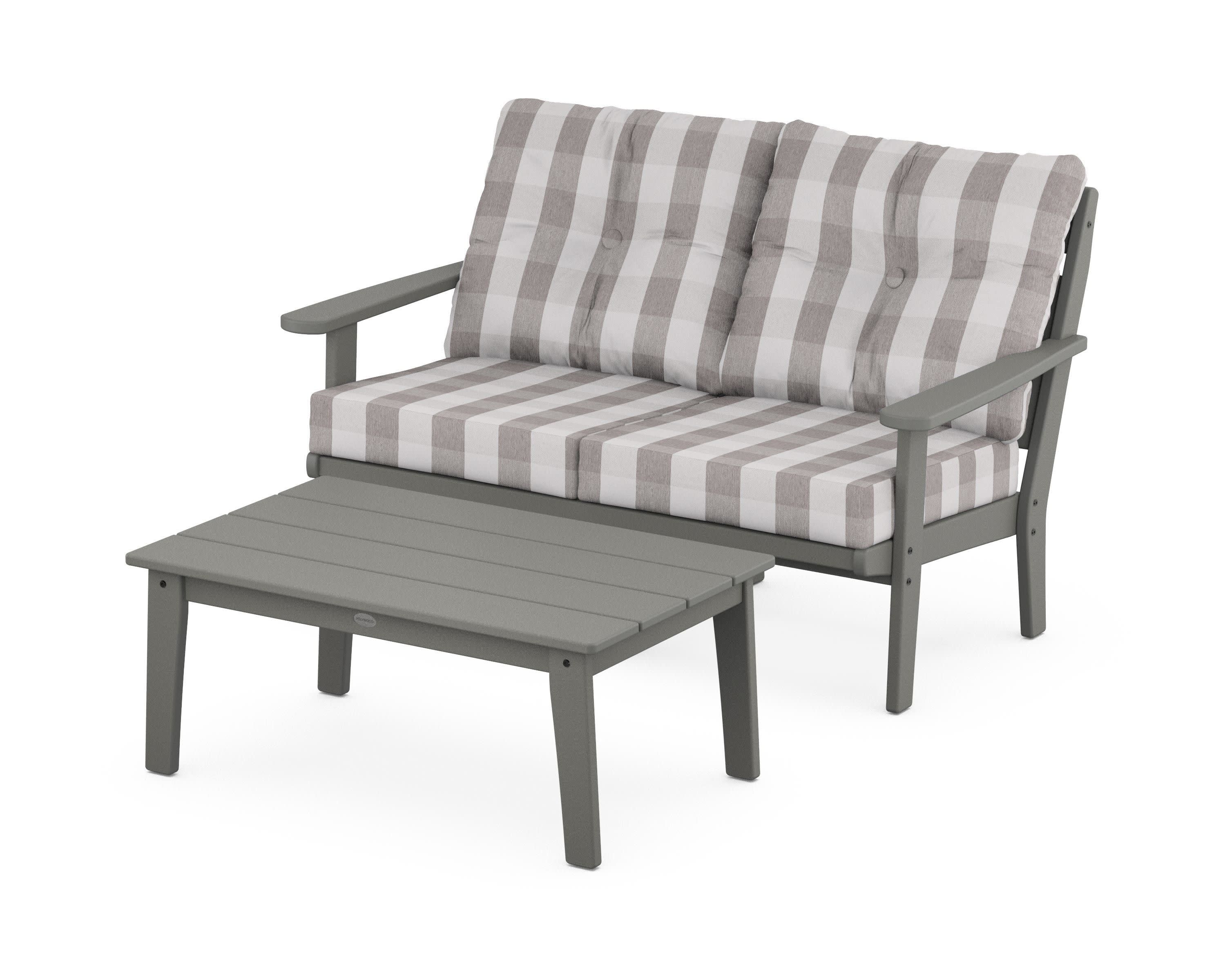Lakeside 2-Piece Lounge Loveseat Set in Slate Grey / Buffalo Plaid Grey Mist