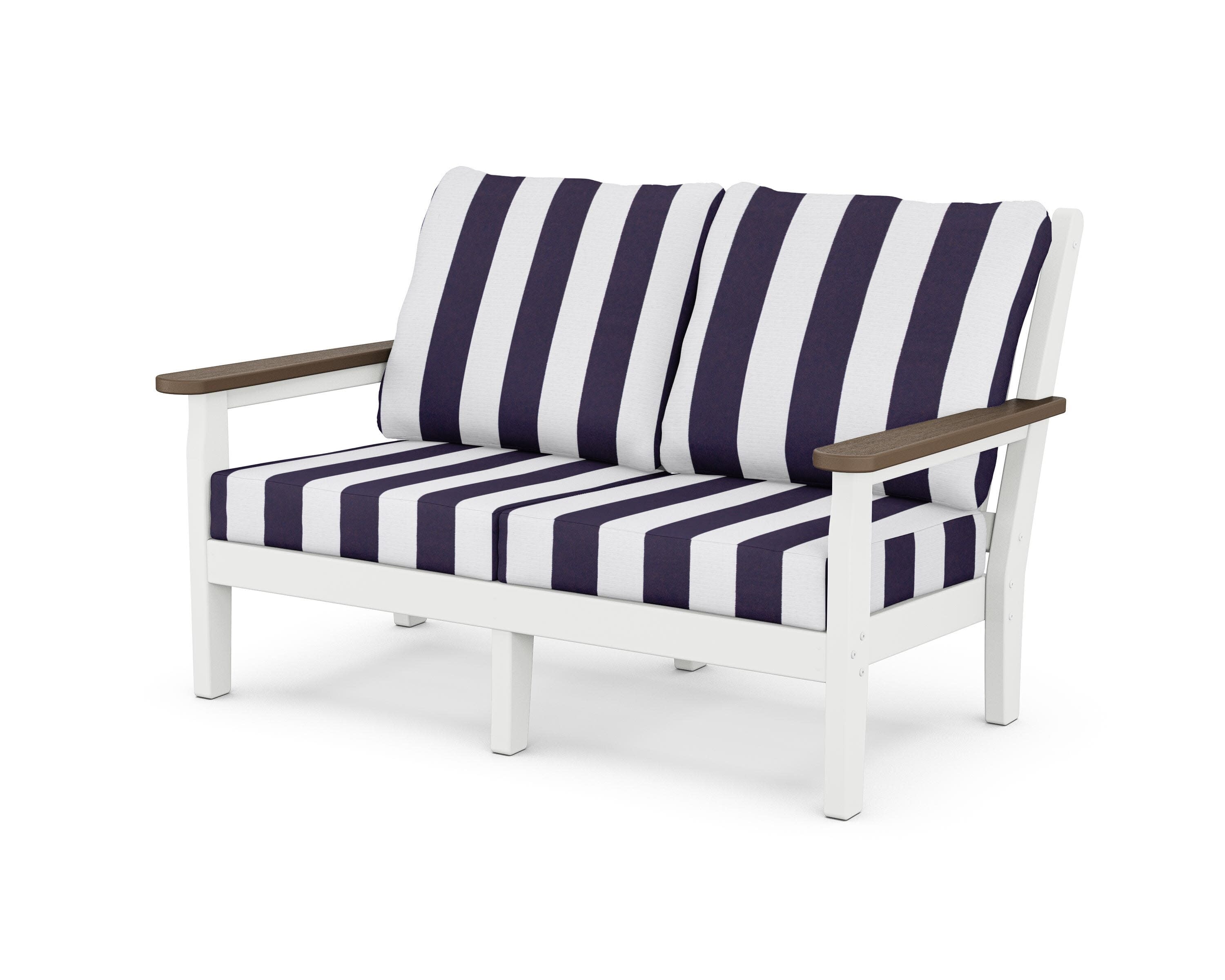 Chippendale Deep Seating Loveseat in White / Kona / Cabana Stripe Navy