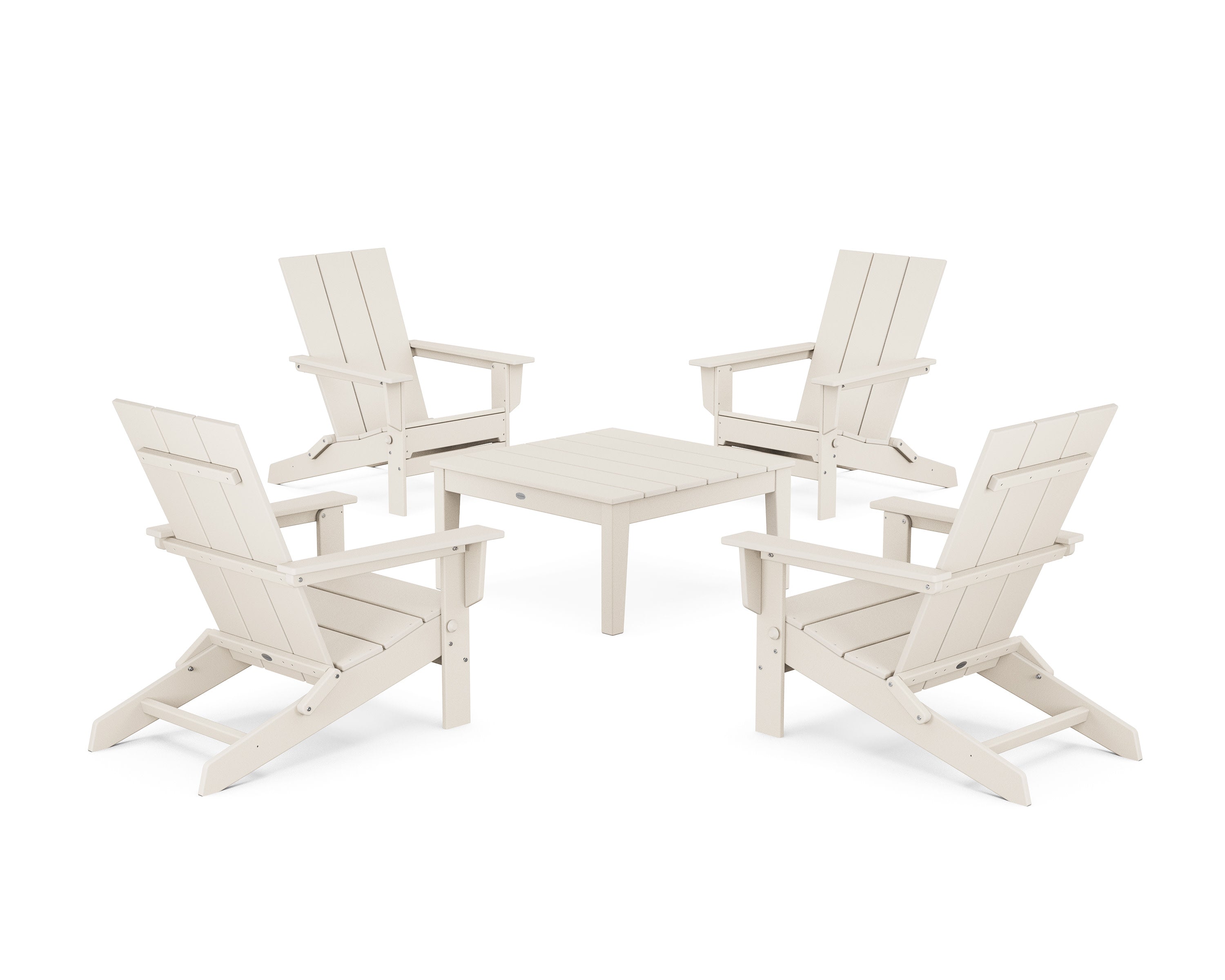 5-Piece Modern Studio Folding Adirondack Chair Conversation Group in Sand