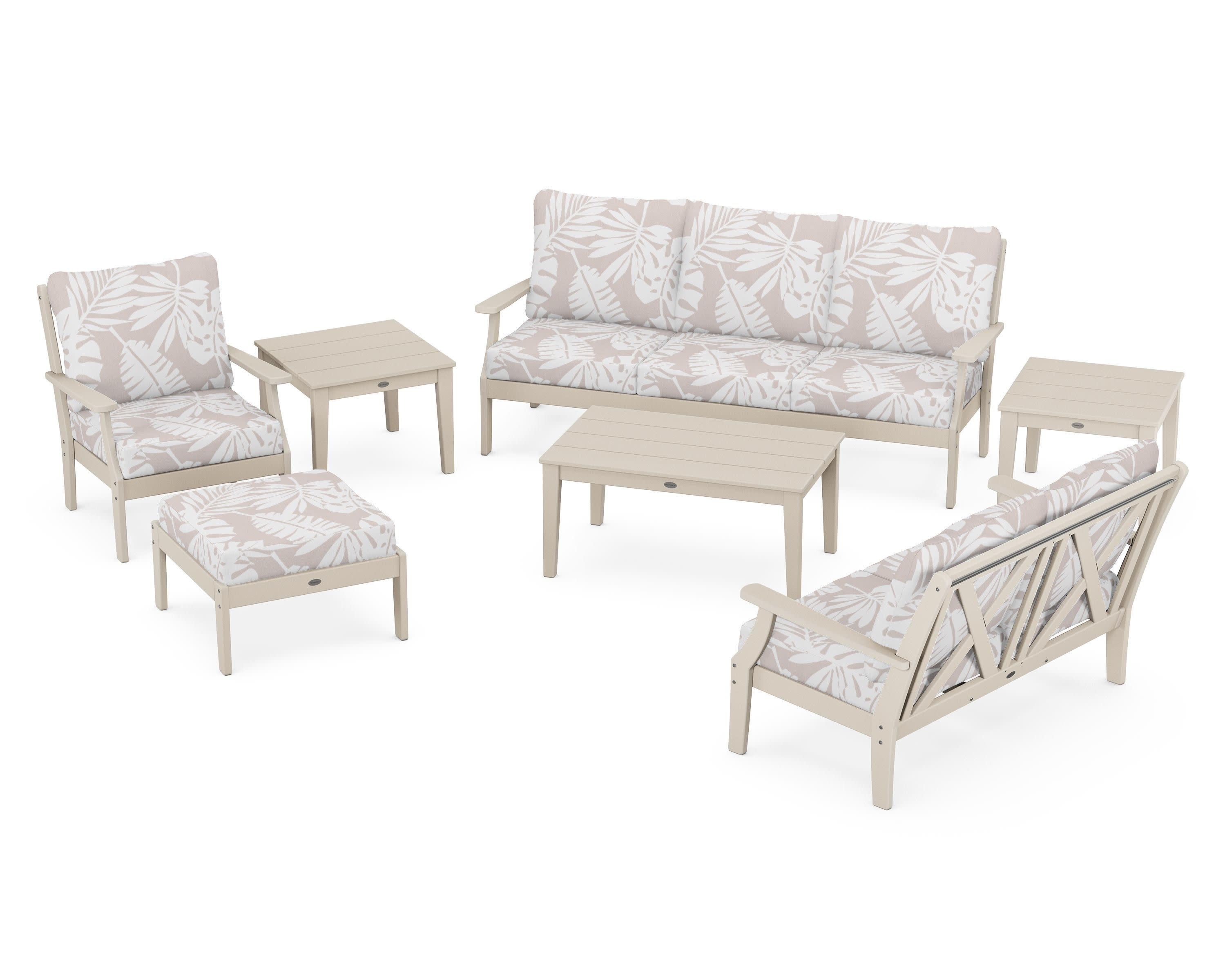 Braxton 7-Piece Deep Seating Set in Sand / Leaf Dune Burlap