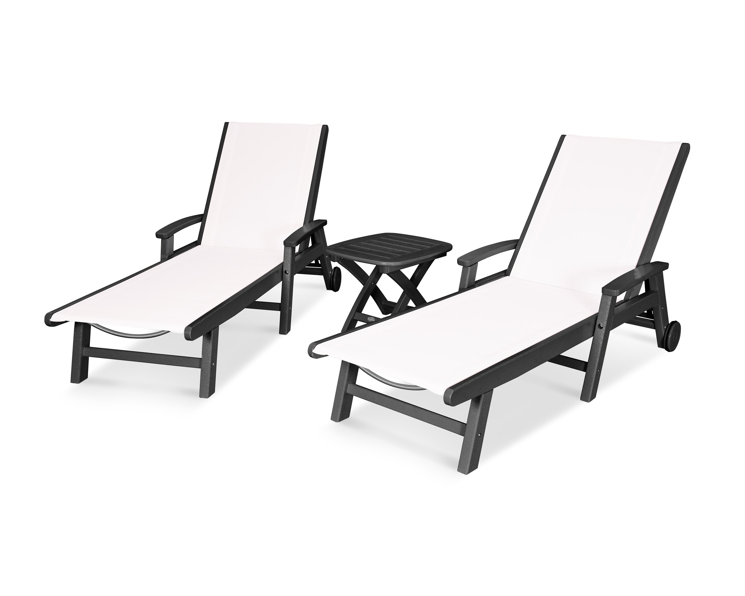 Coastal 3-Piece Wheeled Chaise Set in Black / White Sling