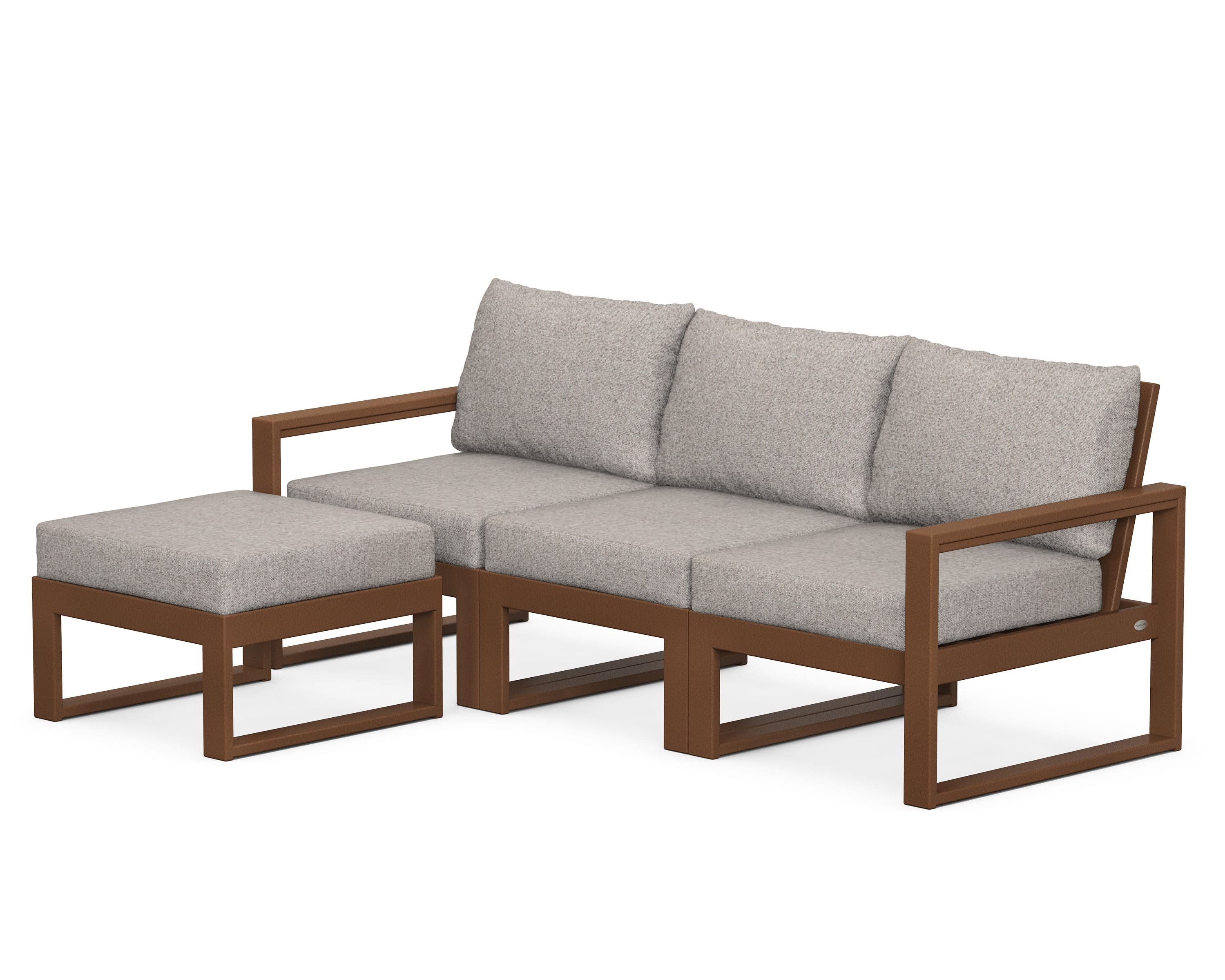 EDGE 4-Piece Modular Deep Seating Set with Ottoman in Teak / Weathered Tweed