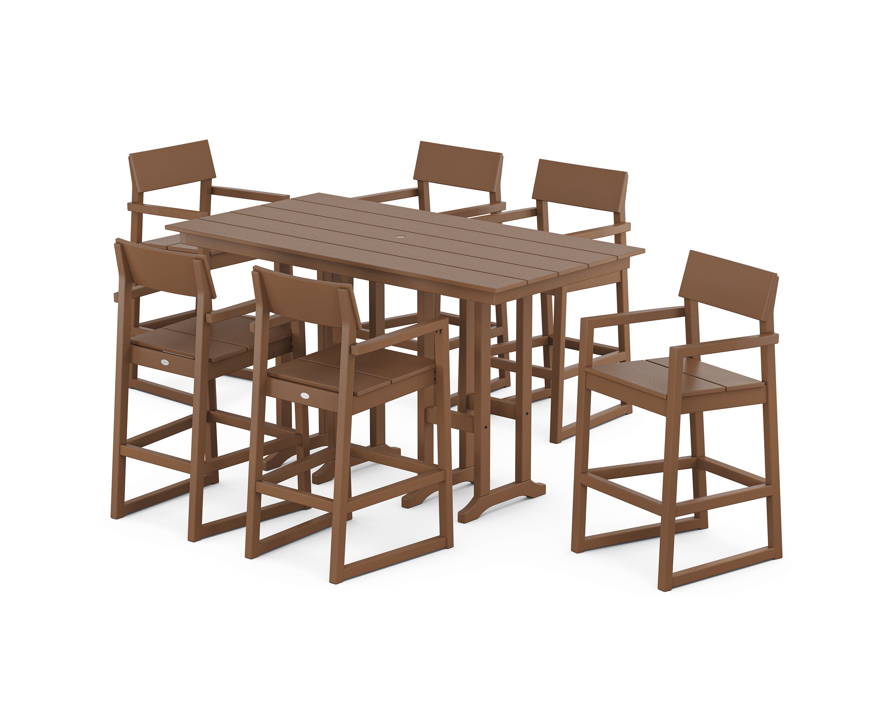 EDGE Arm Chair 7-Piece Farmhouse Bar Set in Teak