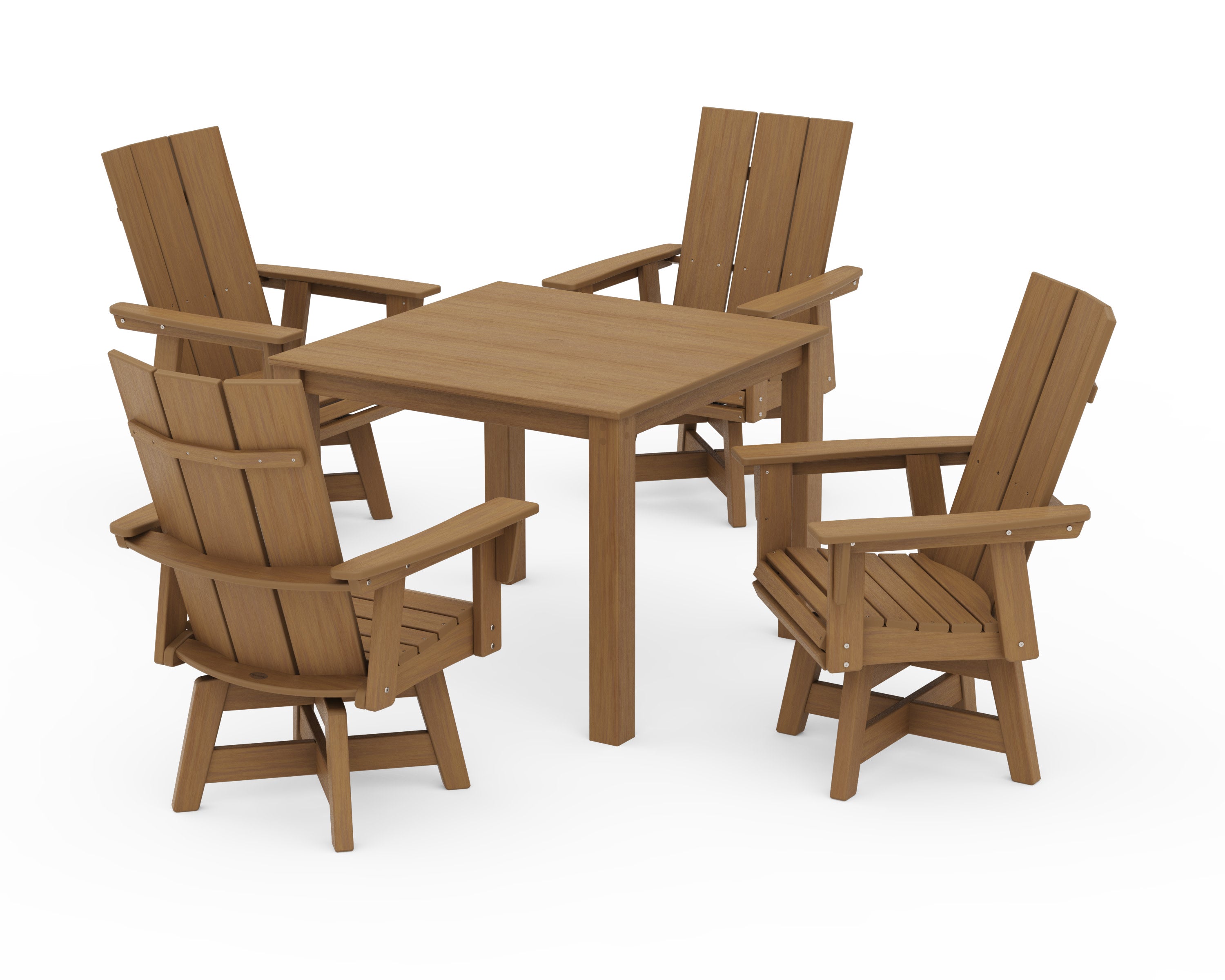 Modern Curveback Adirondack 5-Piece Parsons Swivel Dining Set in Natural