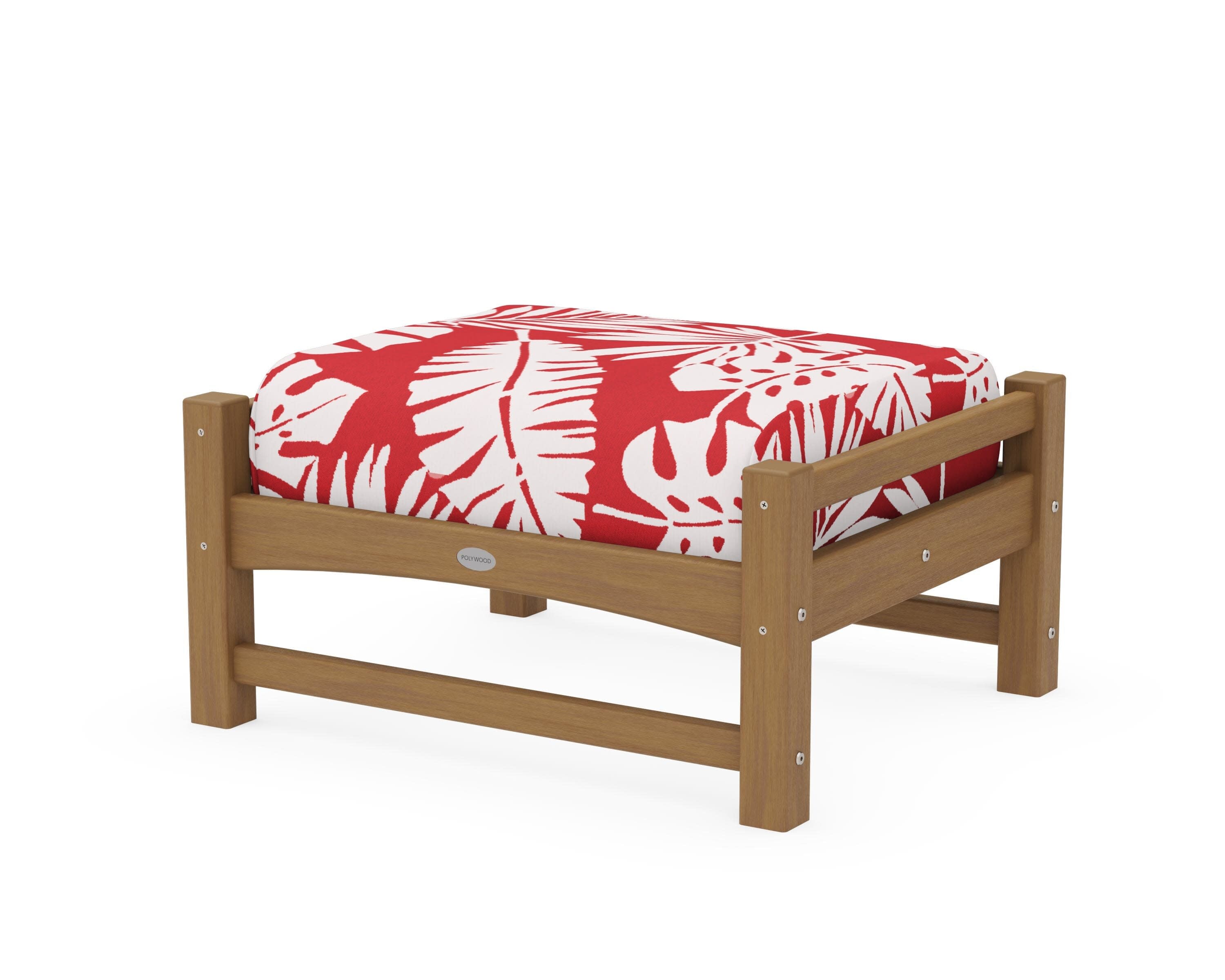 Club Ottoman in Natural / Leaf Crimson