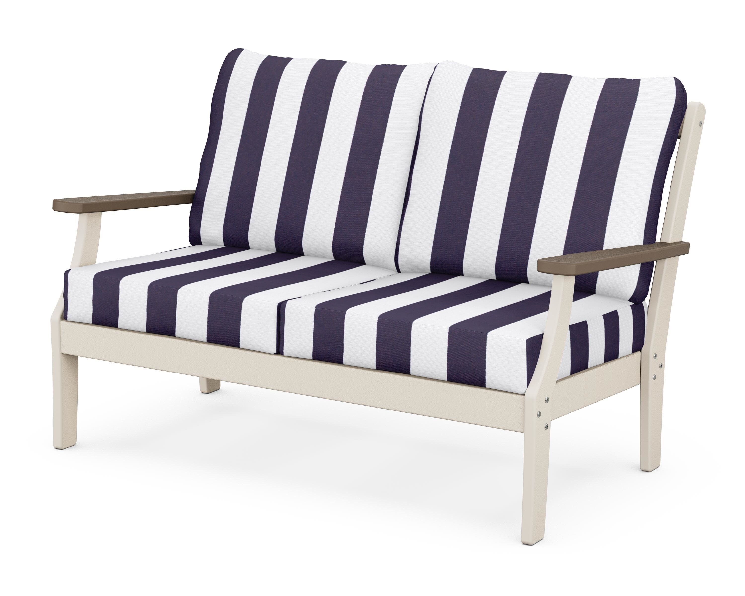 Braxton Deep Seating Loveseat in Sand / Kona / Cabana Stripe Navy