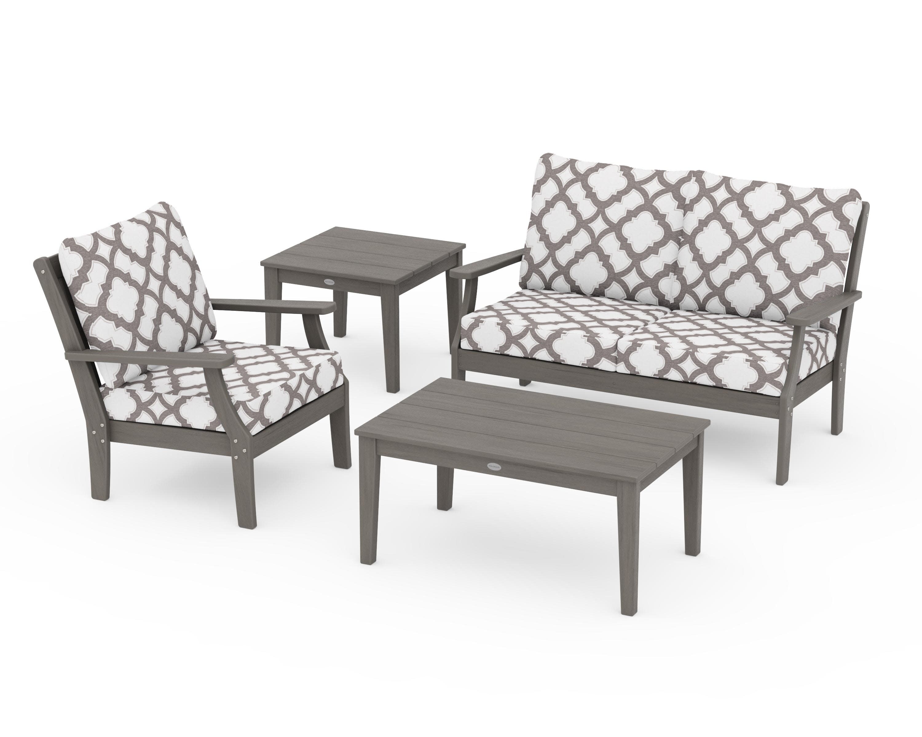 Braxton 4-Piece Deep Seating Set in Driftwood / Trellis Grey Mist