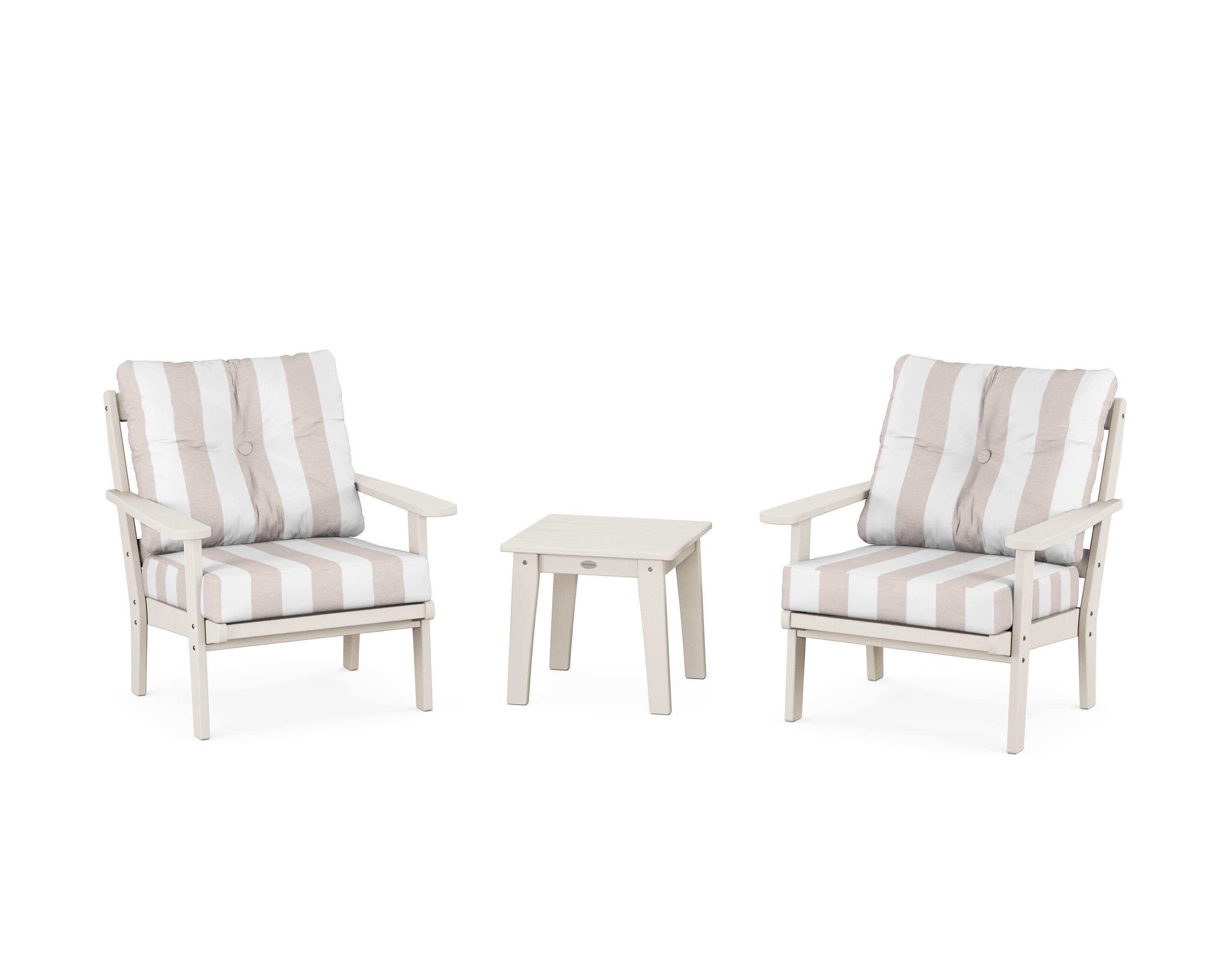 Mission 3-Piece Deep Seating Set in Sand / Cabana Stripe Dune Burlap